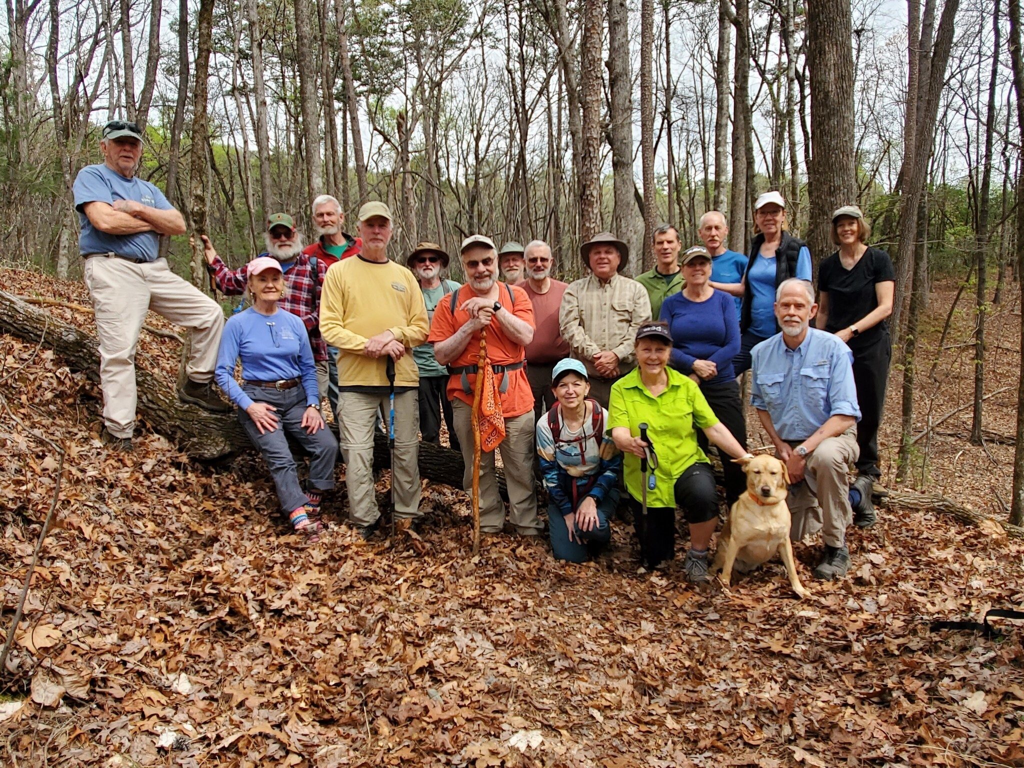 Today's hikers (L-R): Vic, Beth, Jack, Dave, Ken, Rich, Gary, Matt, Ray, Jenny, John, Renee, Gerald, Lynn, Don, Doris, Mike, Jane and Squirt in front.