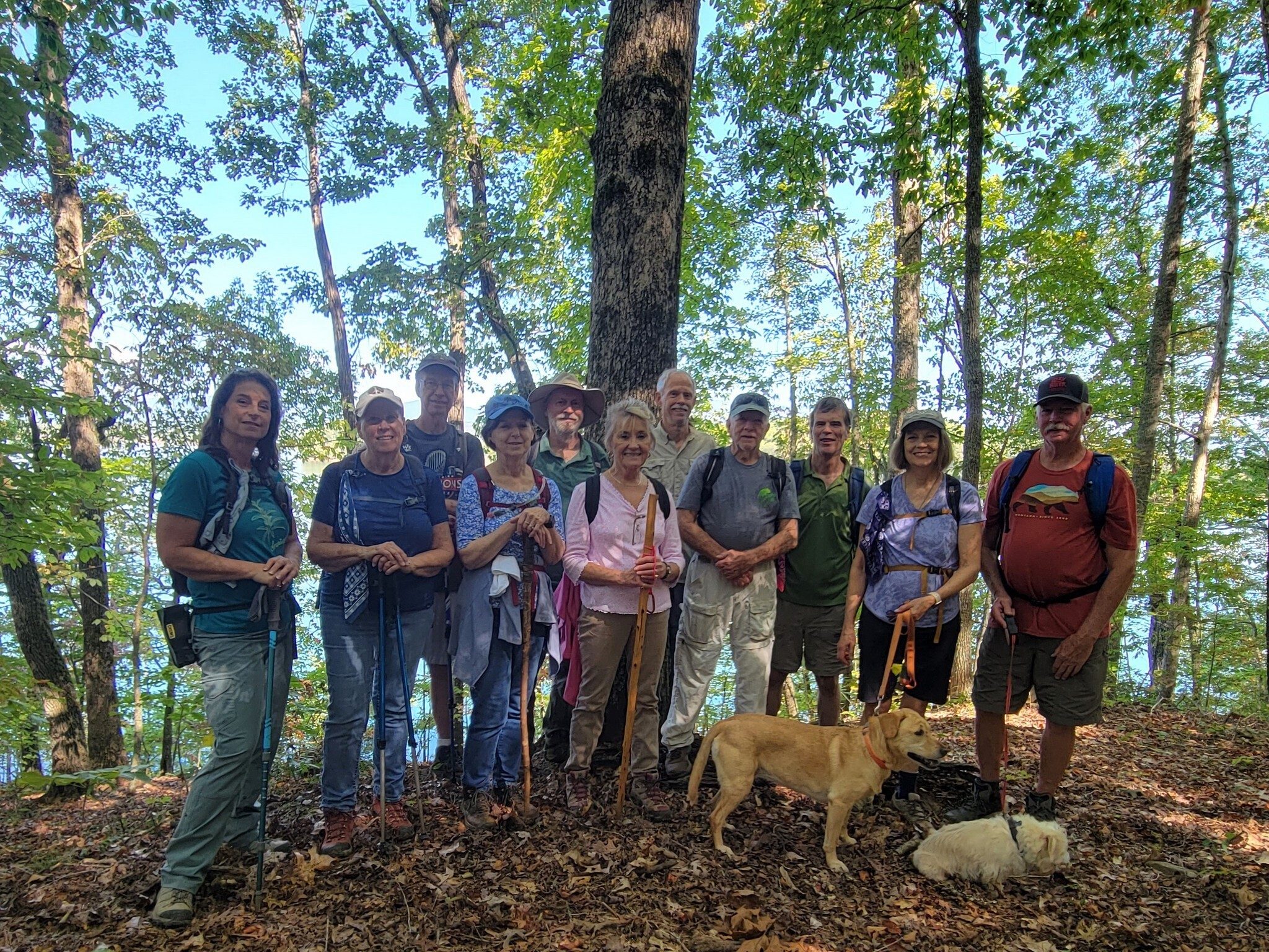 Today's Hikers (L-R): Shelia, Lynn, Edwin, Jenny, Matt, Beth, Mike, Vic, Gerald, Jane & Ken with Squirt (L) and Cutie Pie (R).