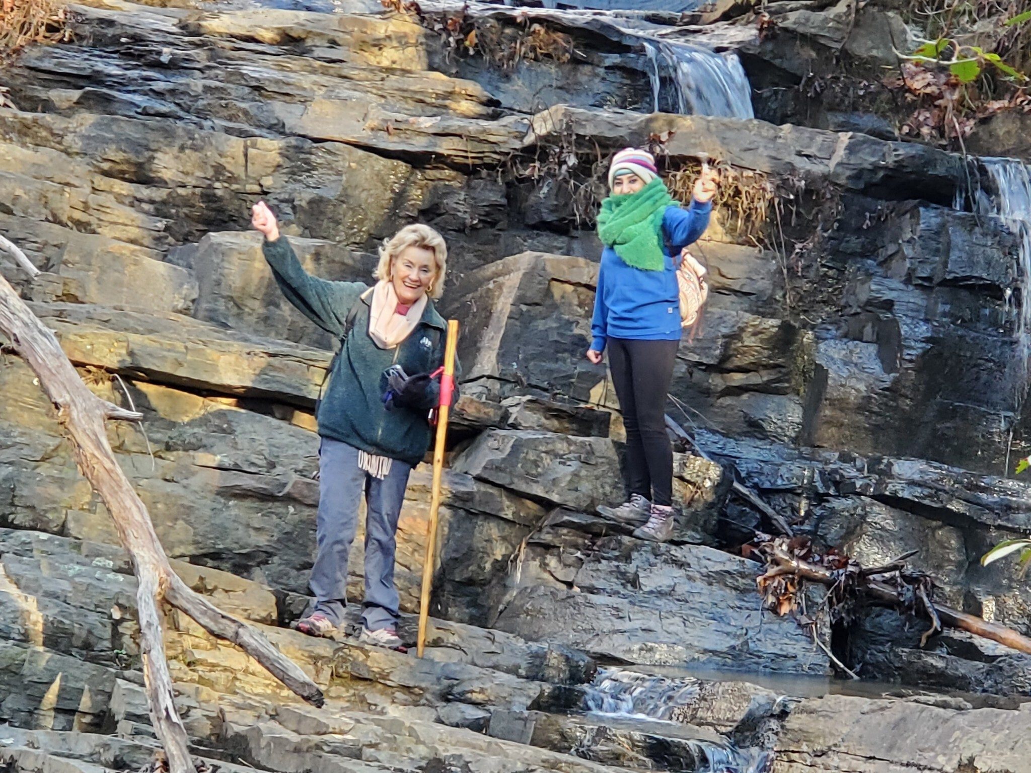 Beth and Trushna having fun at Quarry Falls.