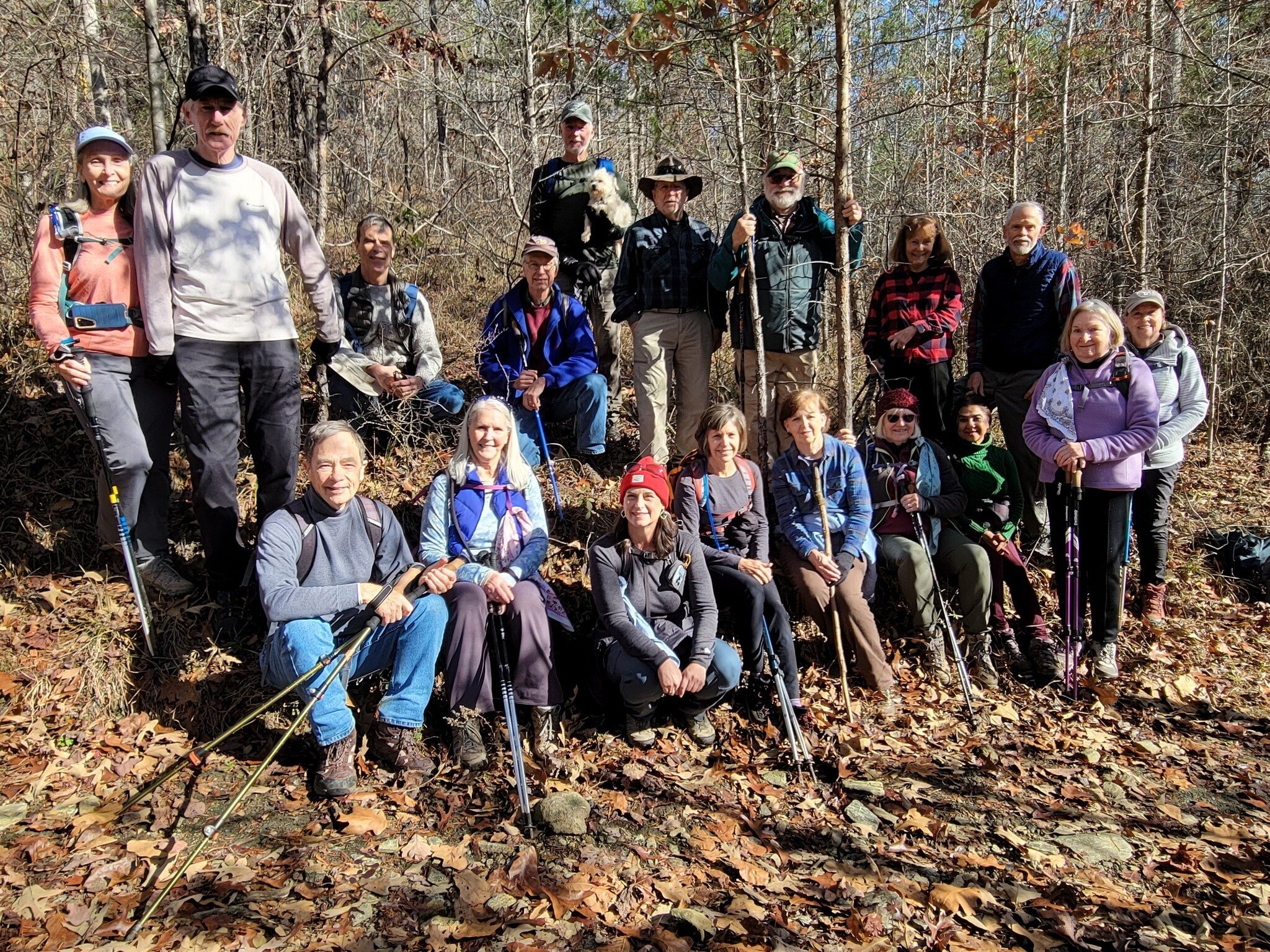 Today's hikers (L-R) Back: Terre, Don, Gerald, Edwin, Ken, Cutie Pie, Vic, Jack, Renee, Mike; Front: Charles, Betty, Shelia, Beth, Jenny, Stephanie, Trushna, Angela & Lynn