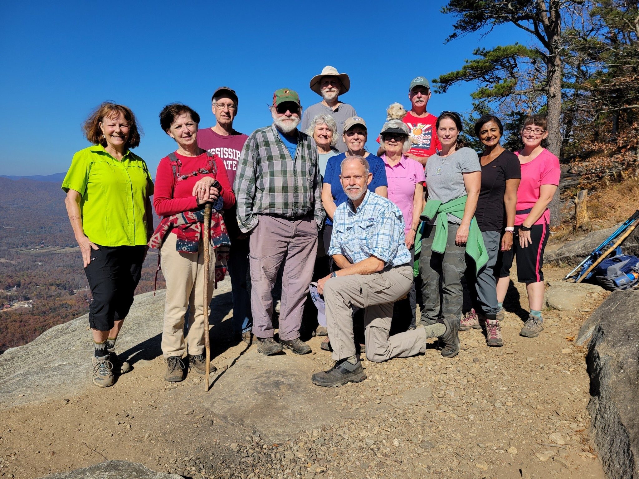 Today's hikers (L-R): Renee, Jenny, Edwin, Jack, Cindy, Matt, Lynn, Mike, Pam, Cutie-Pie, Ken, Shelia, Gita & Jackie.  Not shown: Stephanie & Trail Dog Toby.