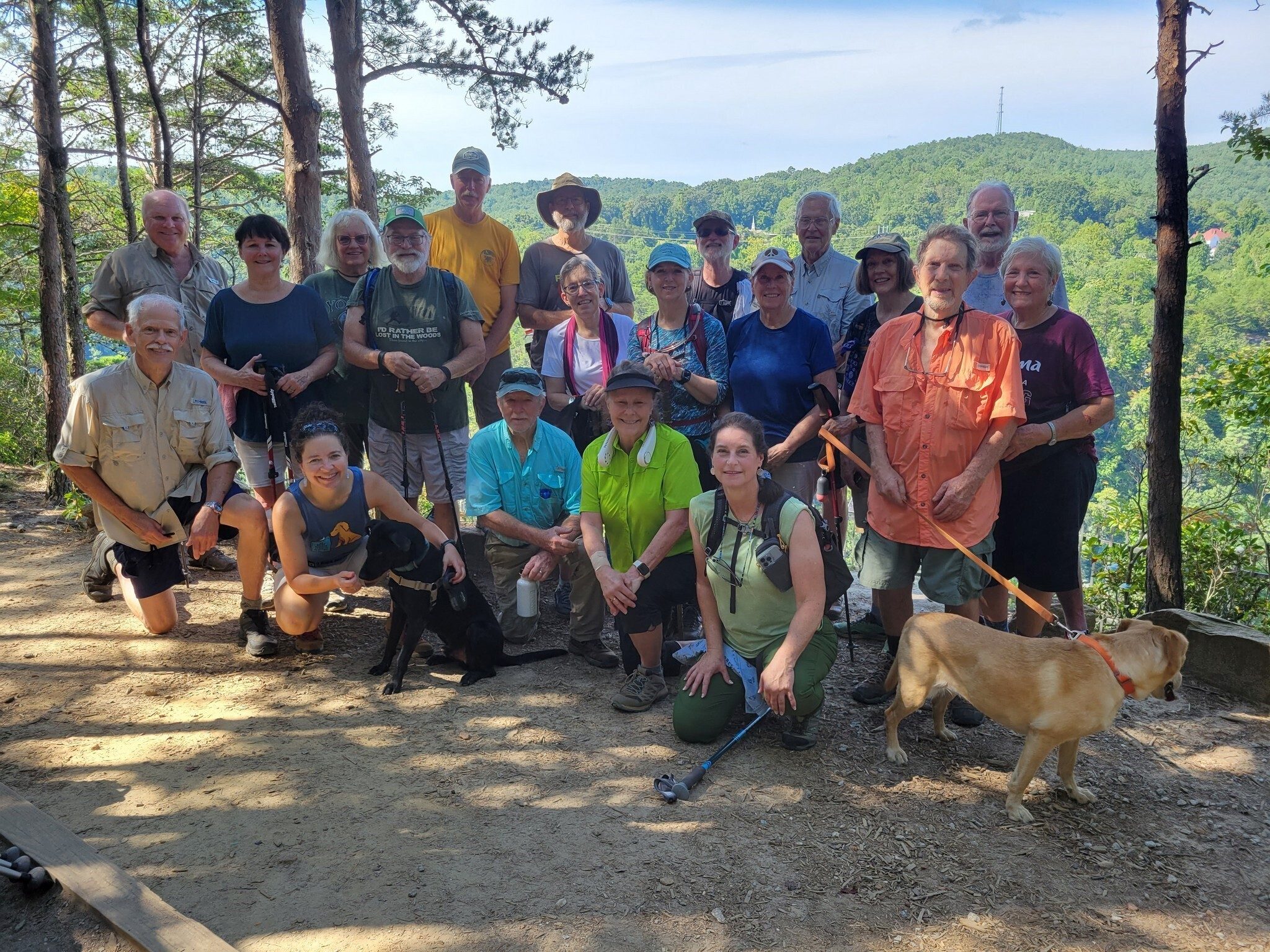 Todays Hikers (L-R) Back: John, Lynn, Stephanie, Jack T., Ken, Jack W., Michele, Jenny, Rich, Lynn S., Dick, Jane, Bruce, Ron & Jeanne; Front: Mike, Heather, Toby, Vic, Renee, Shelia & Squirt.