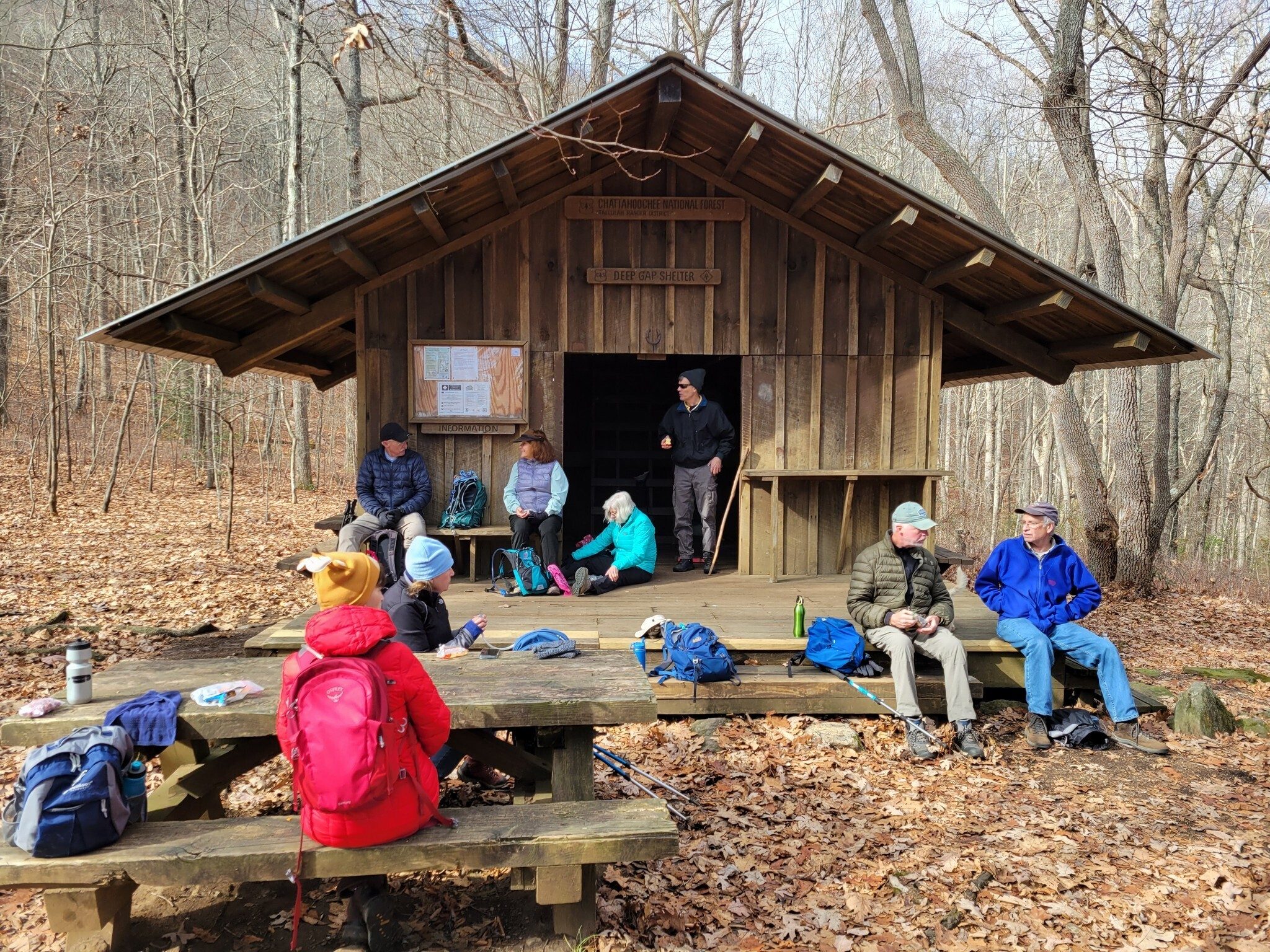 Lunch at the shelter.  The sun began to come out and warm us up.  Nice!