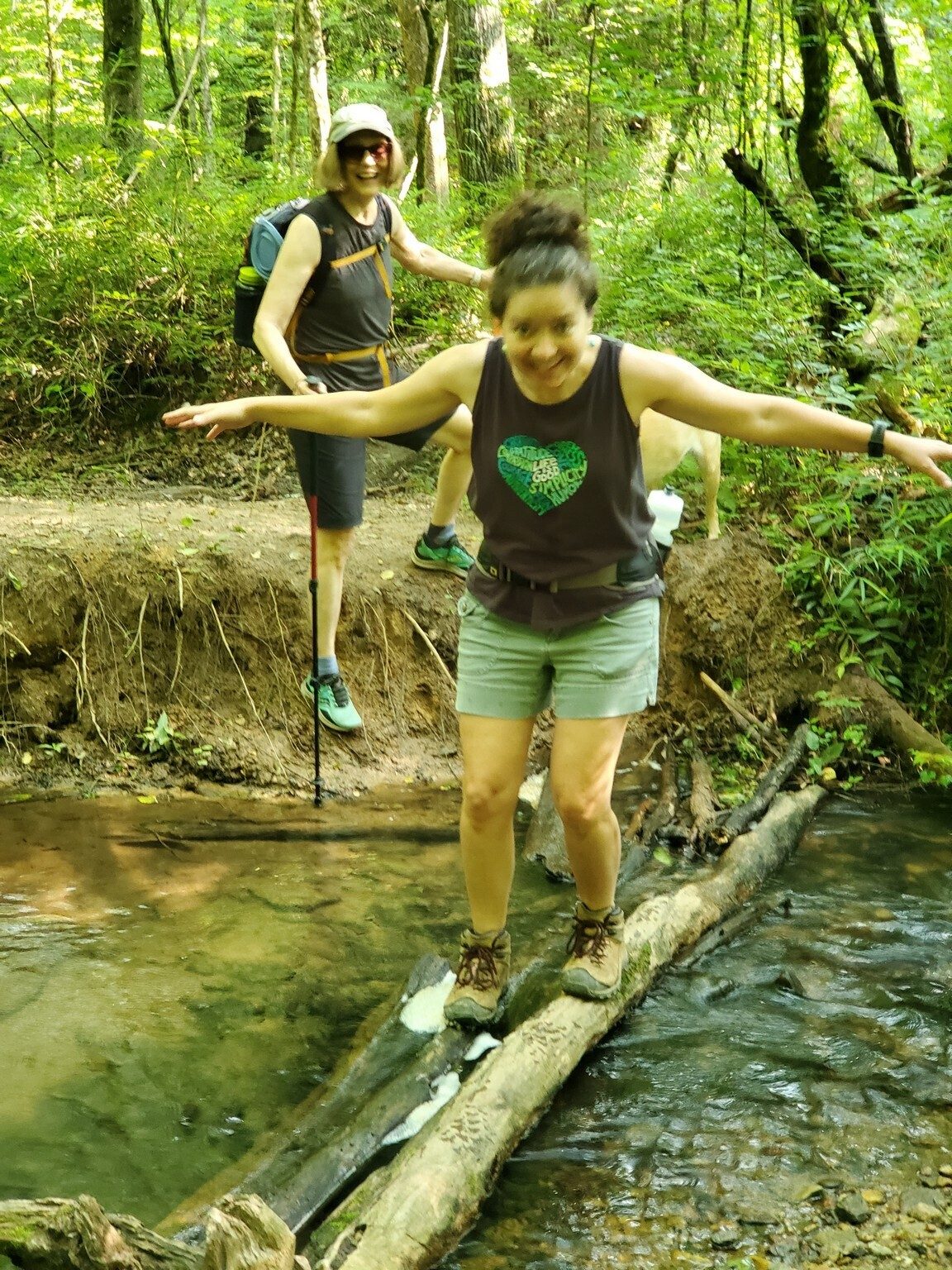 Heather headed across the second missing bridge crossing.
