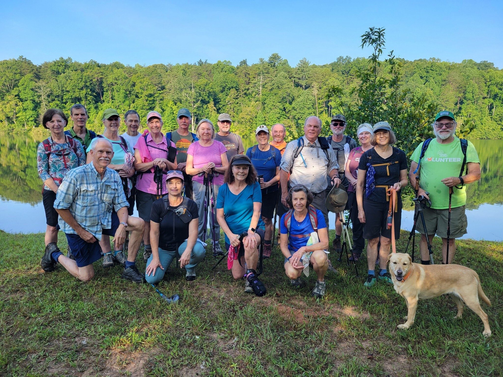 Today's hikers (L-R)Back: Jenny, Gerald, Betty, Charles, Linda, Ken, Angela, Rex, Lynn, Roger, John, Rich, Sue, Jane & Jack; (Front): Mike ,Shelia, Renee, Beth and Squirt.