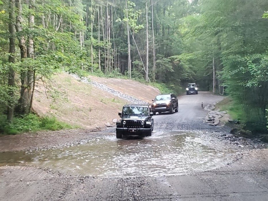 Fording the Hiawassee River on our way down  Indian Grave Gap Rd. to the High Shoals Trailhead.