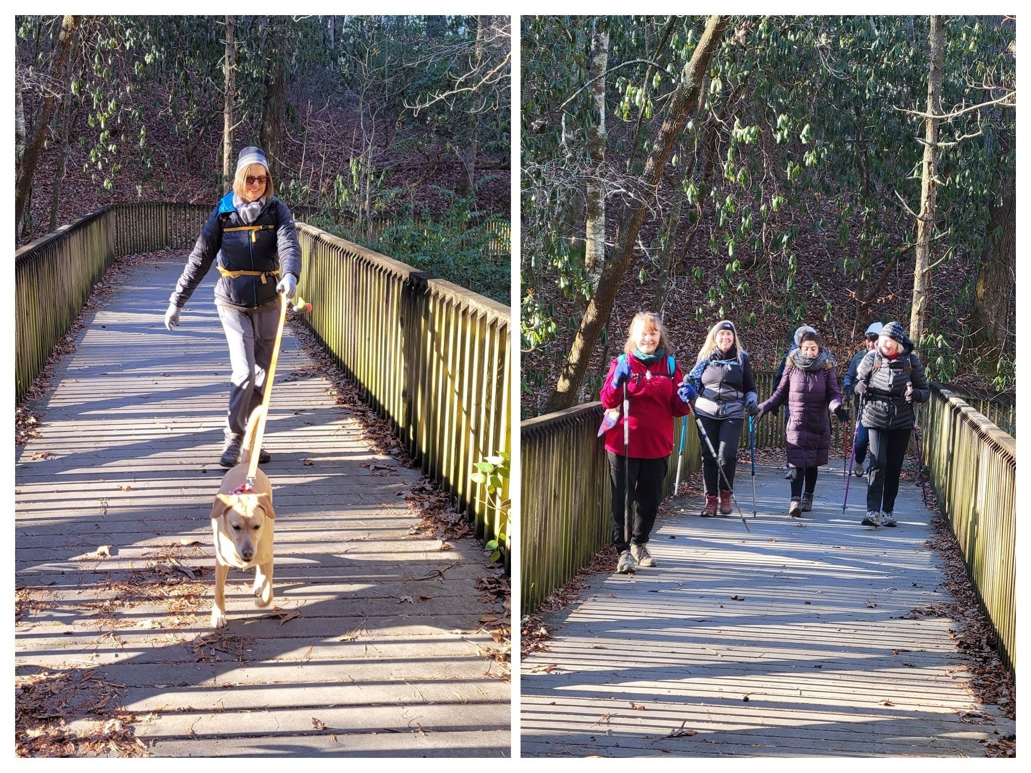 Coming across one of the nice bridges across Smith Creek.  The cold doesn't seem to be bothering anyone!