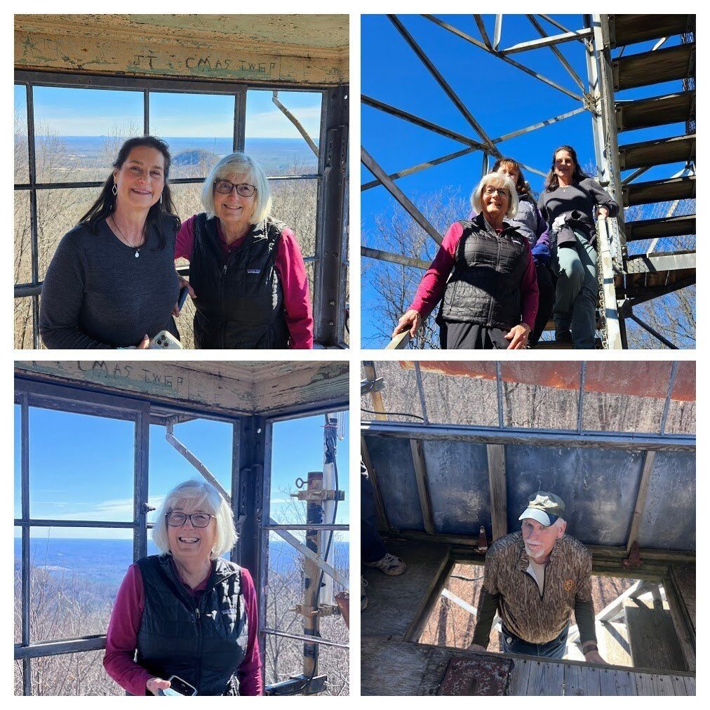 Checking out the fire tower. Photo by Rene Corbett & Don Pratt