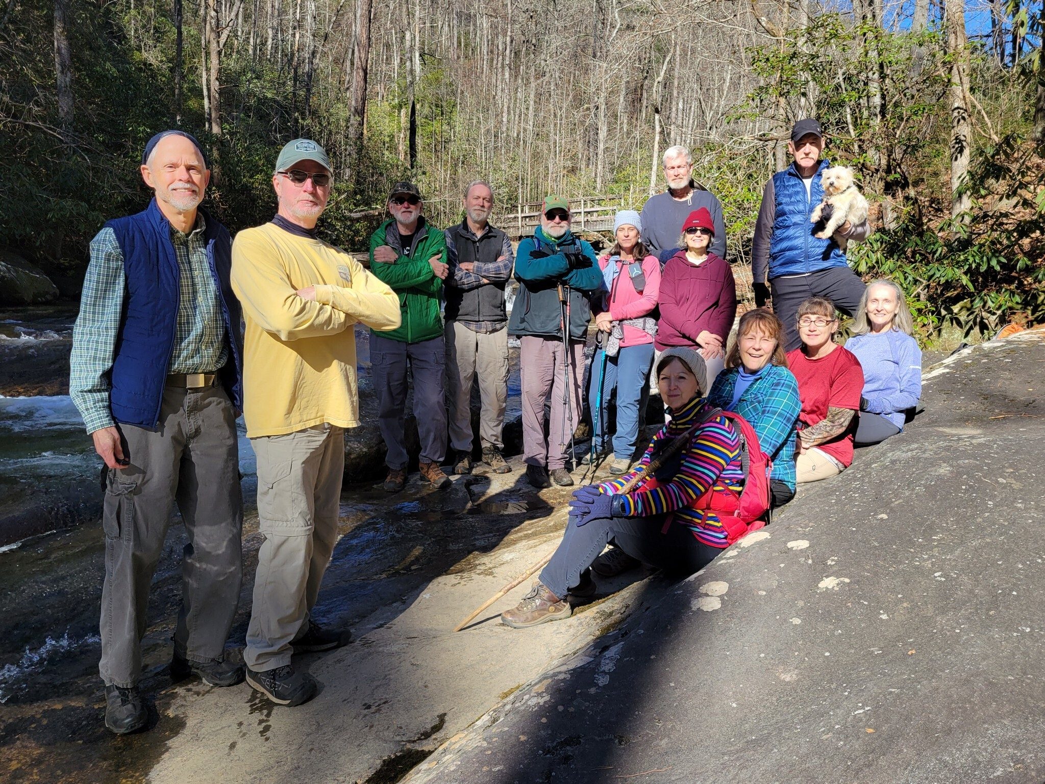 Today's Hikers (L-R): Mike, Ken, Rich, Matt, Jack, Shelia, Dave, Alicia, Don with Cutie Pie; Front: Jenny, Renee, Jackie & Terre.