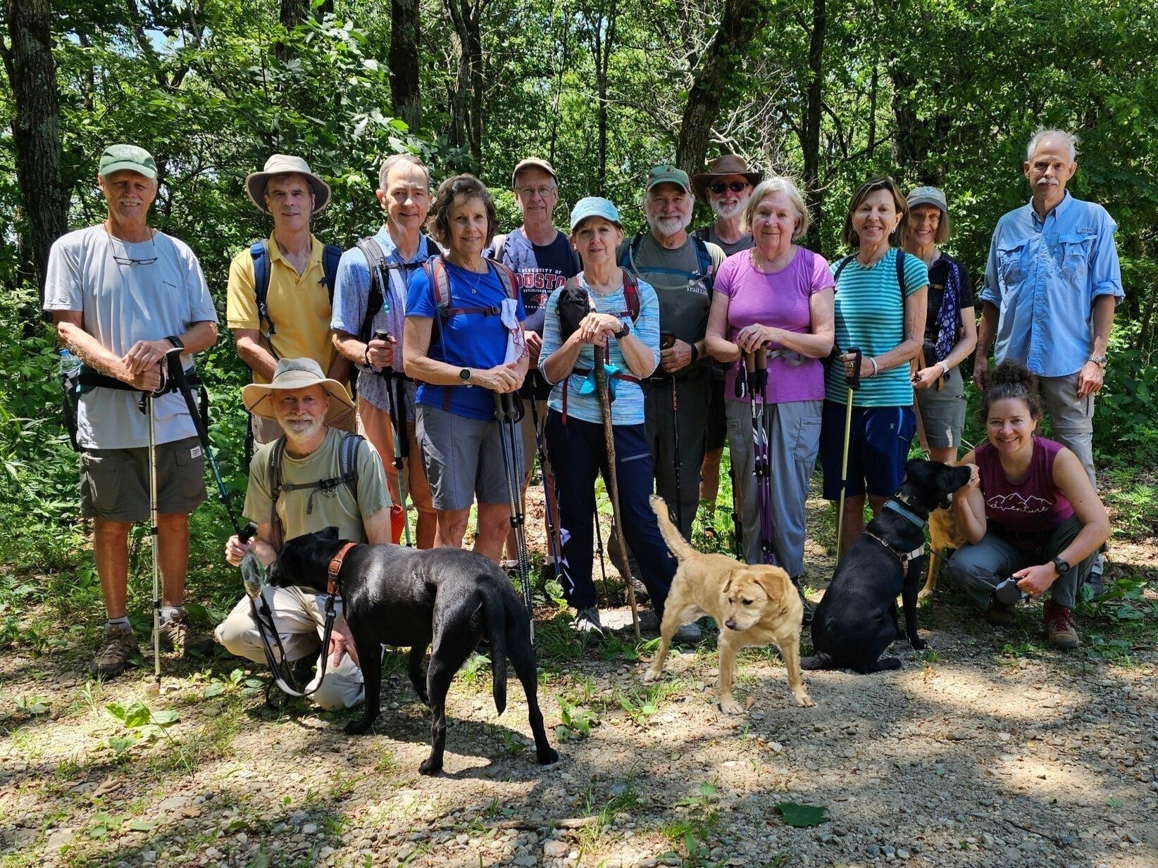 Todays Hikers (L-R): Jim, Gerald, Matt with Toby, Charles, Beth, Edwin, Jenny, Jack, Rich, Angela, Allyson, Jane, Heather with Toby, Mike & Squirt in front.