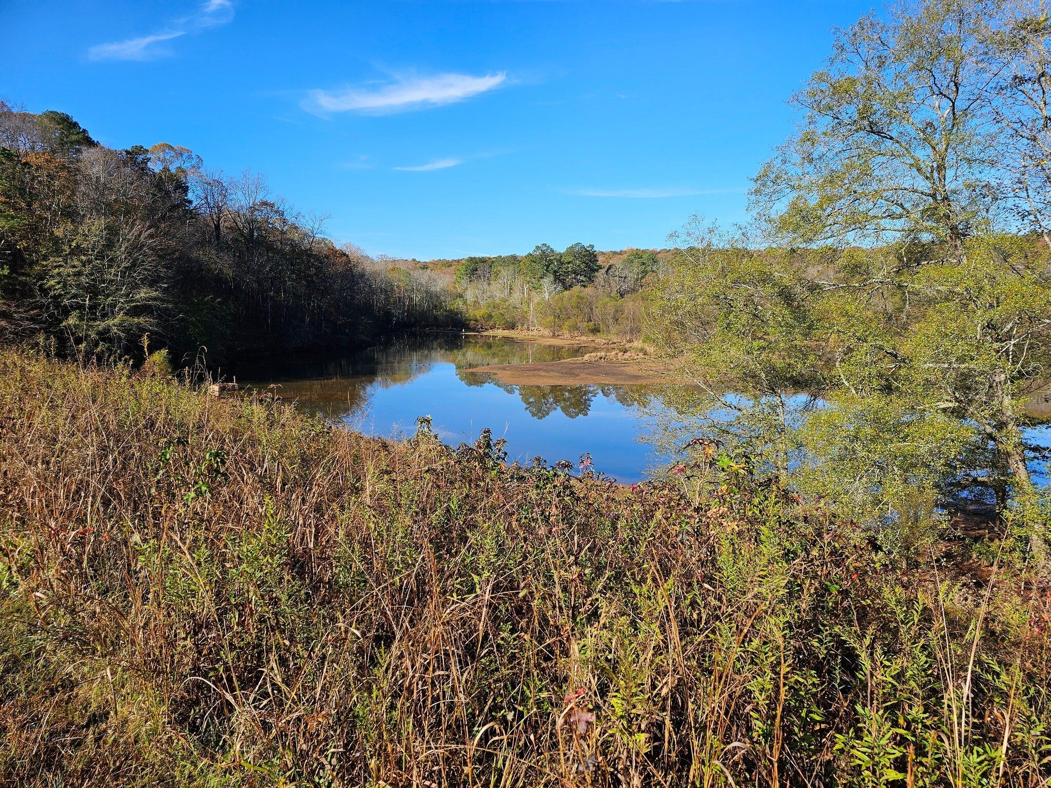 An early view of Chicopee Lake at the beginning of the hike confirms how dry it has been.