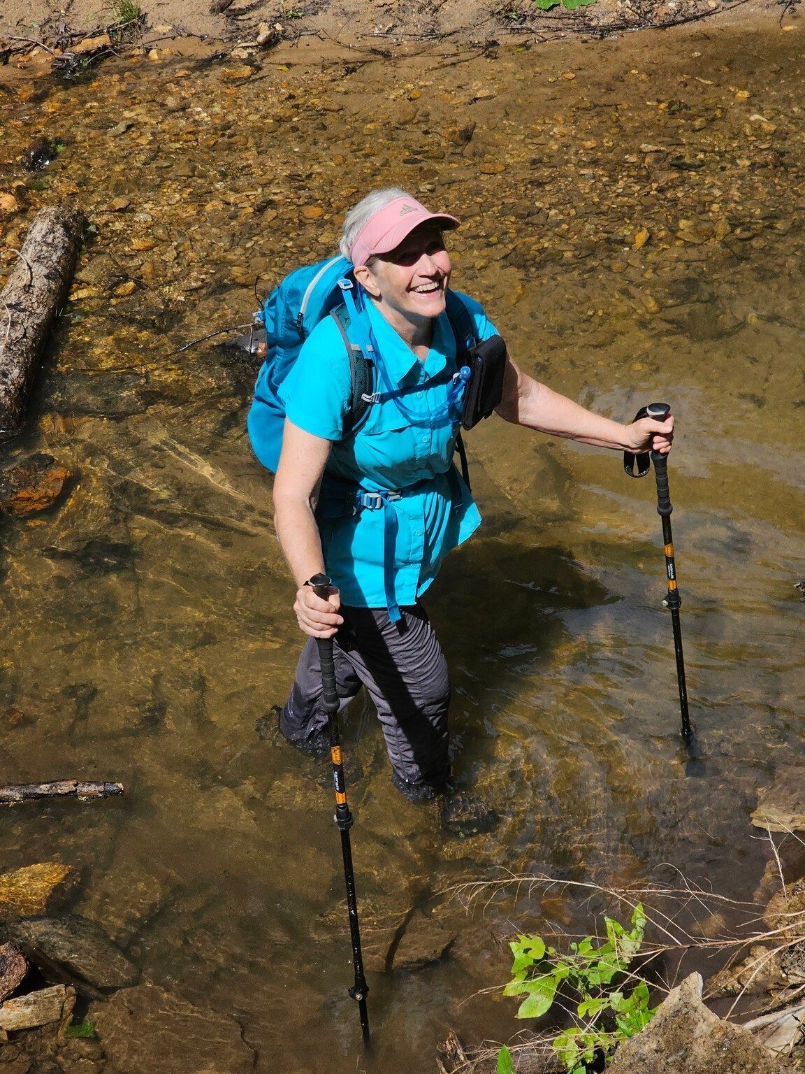 Some of our lady hikers like Linda Shultz decided to ford the  north fork of the Broad River to get a better view.