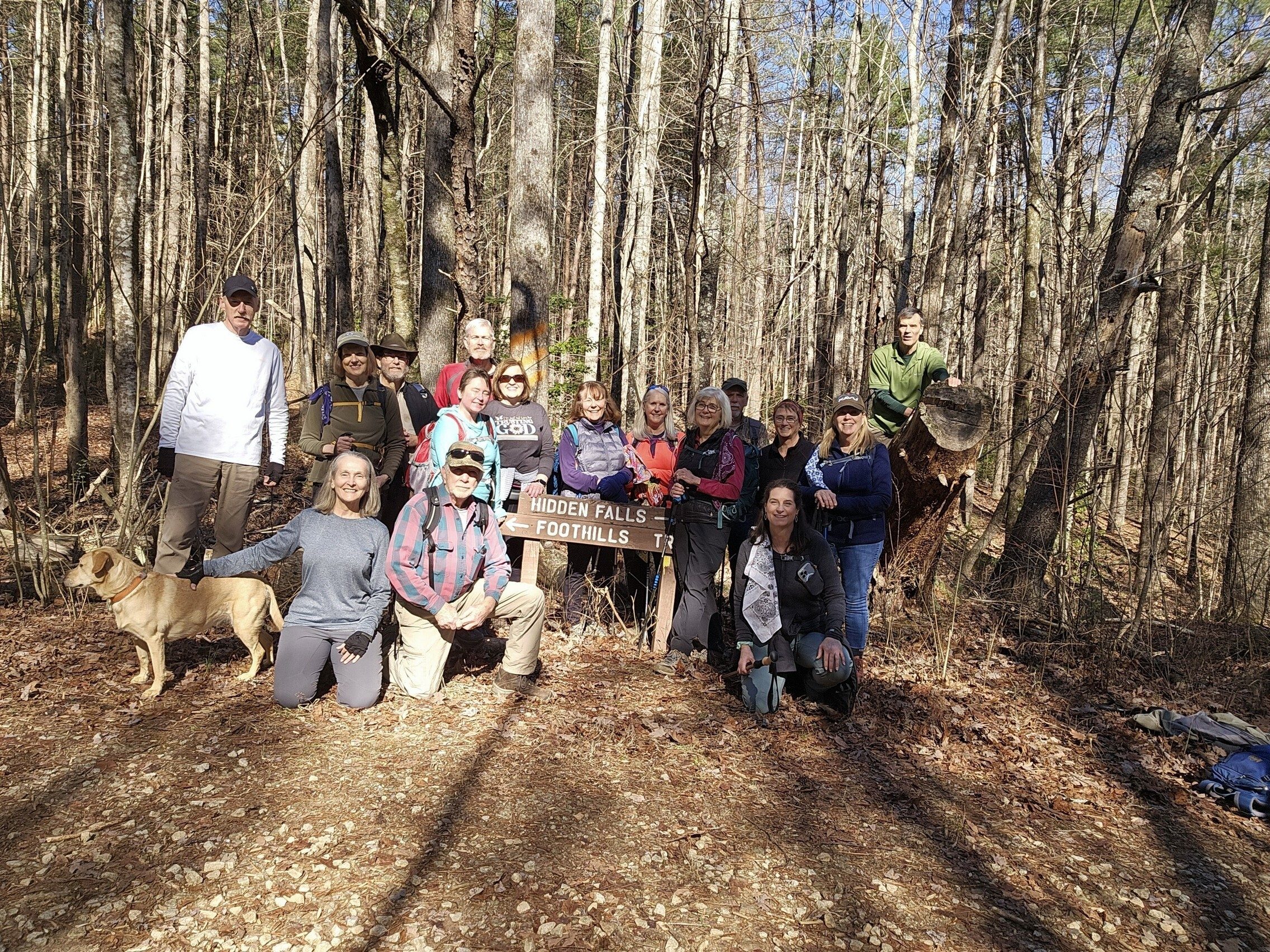 Today's Hikers (L-R): Squirt, Don, Terr, Jane, Jack, Vic, Bobbie, Dave,  Cindy, Renee, Linda, Pam, Roger, Mary Lu, Shelia, Lynn & Gerald - Photo by Don & Terre Pratt