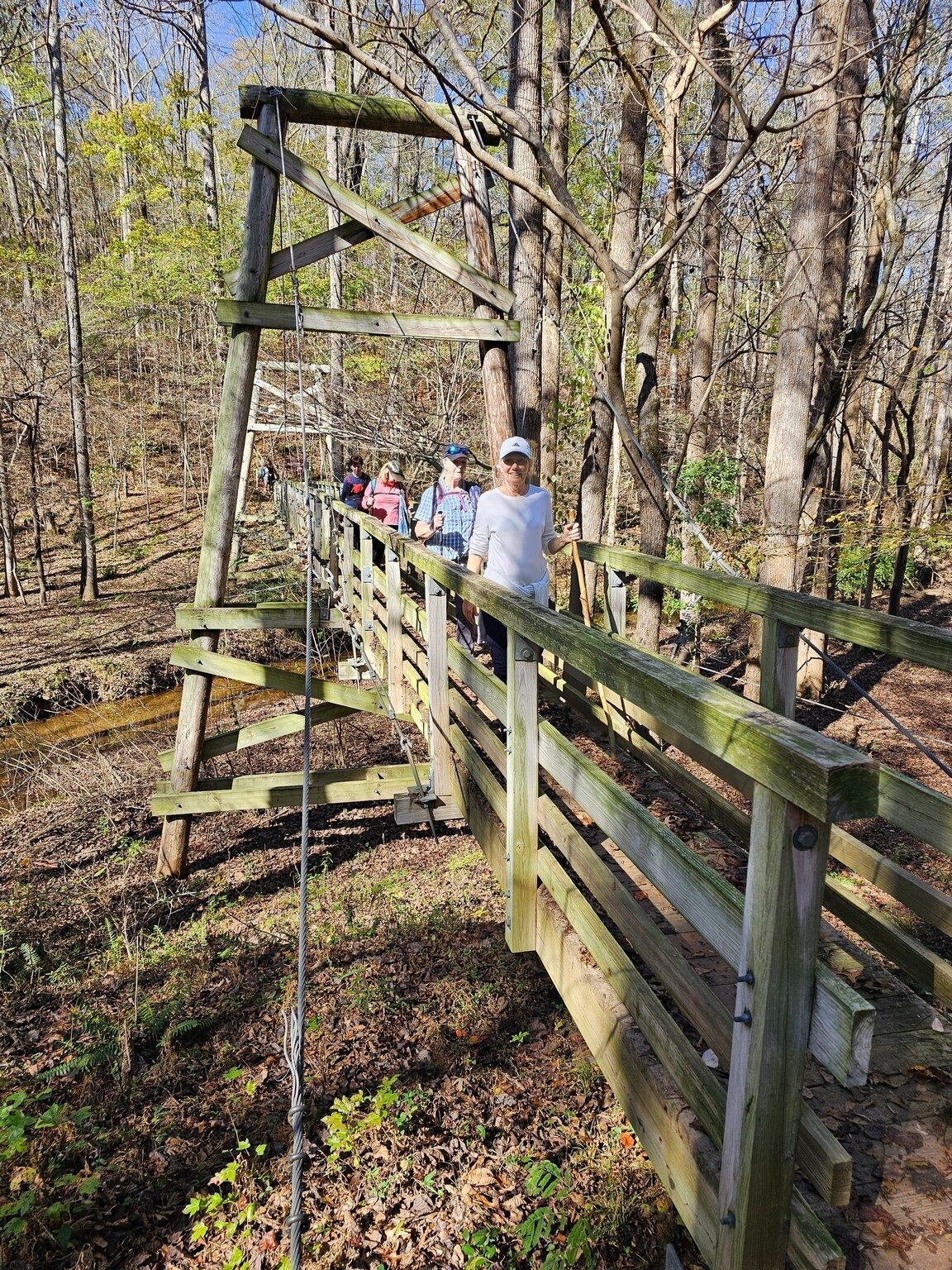 This time a nice suspension bridge. . . Renee, go to back of the hike for causing the bridge to sway!