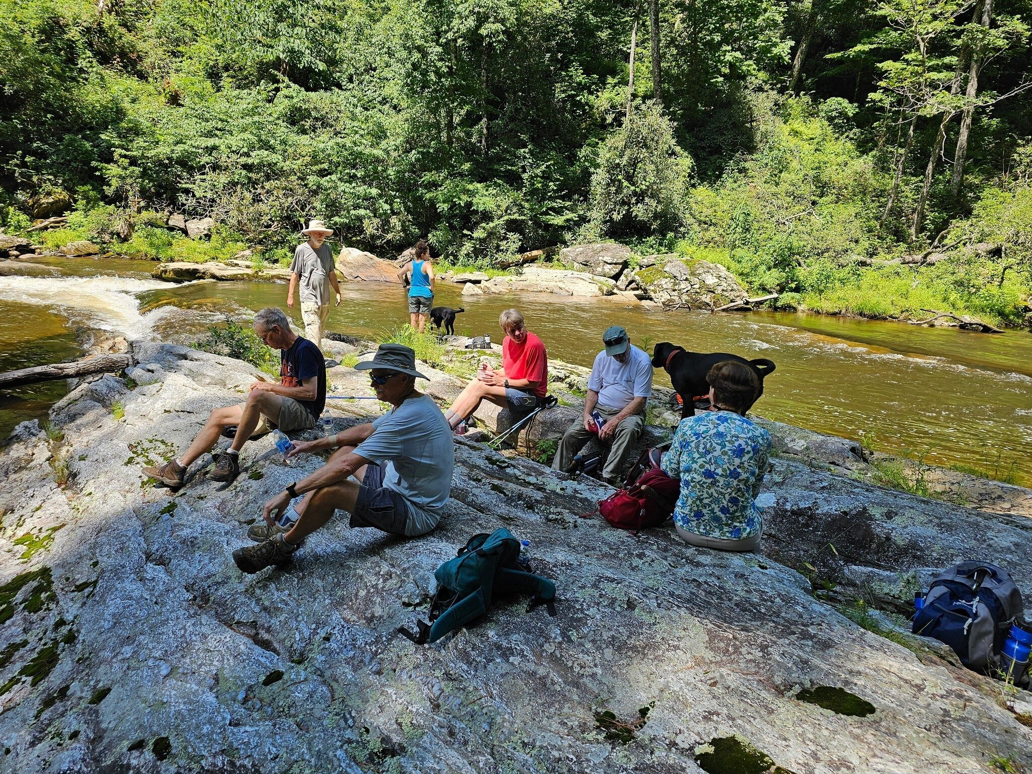 Lunch on a large rock outcrop into the Chattooga River.
