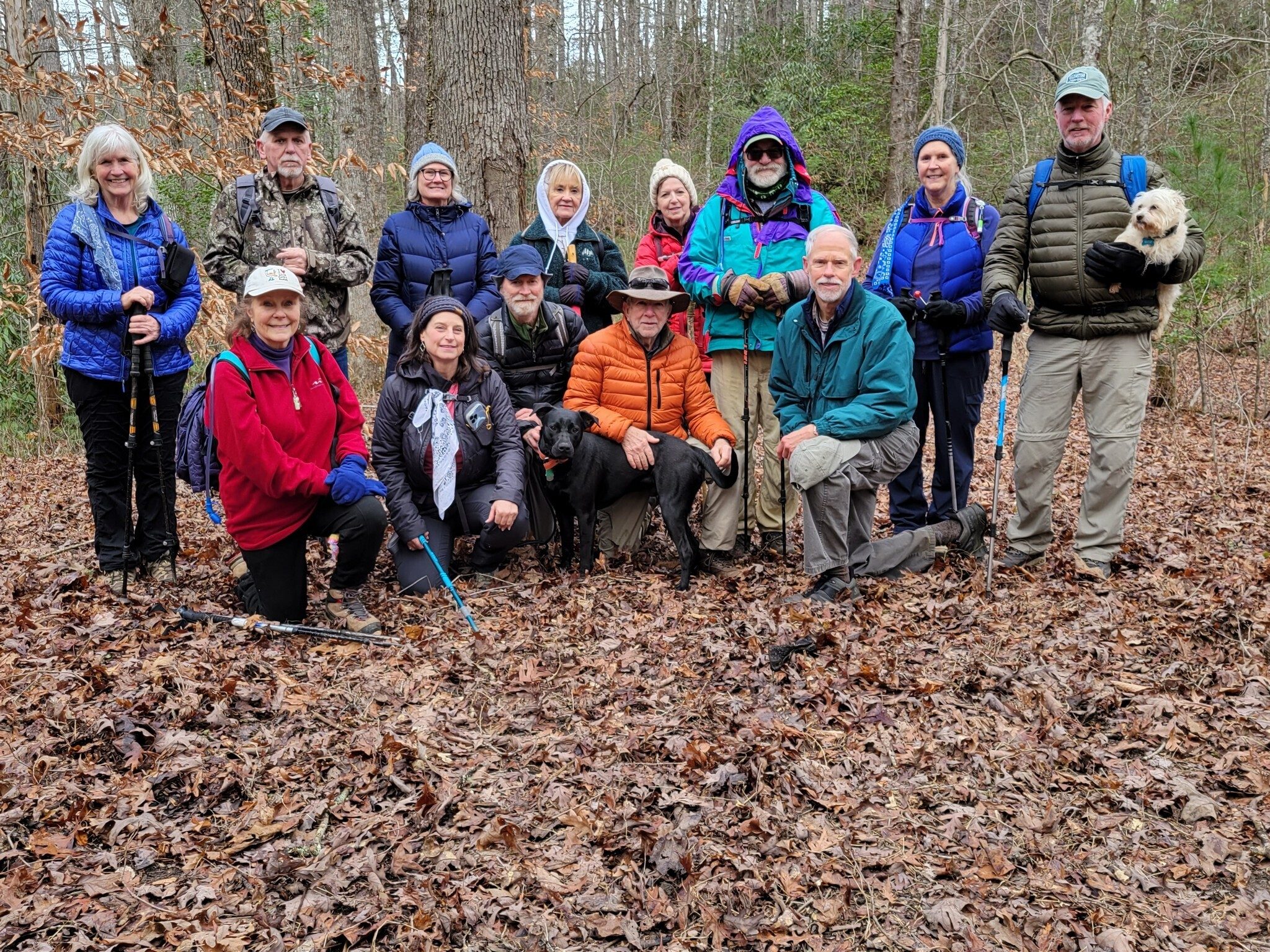 Today's Hikers (L-R) Back: Linda, Roger, Cindy, Beth, Jenny, Mystery HIker (aka Jack), Betty & Ken w/ Cutie Pie; Front: Renee, Shelia, Matt w/Toby, Vic & Mike