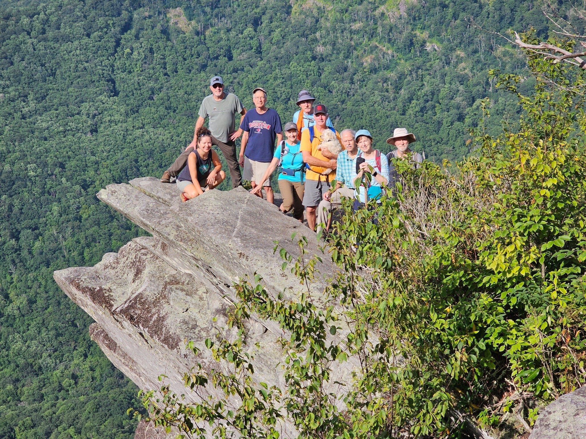 Today's Hikers on Pickens Nose(L-R): Heather, Rex, Edwin, Terre, Don, Ken with Cutie Pie, Mike, Jenny & Matt with Toby