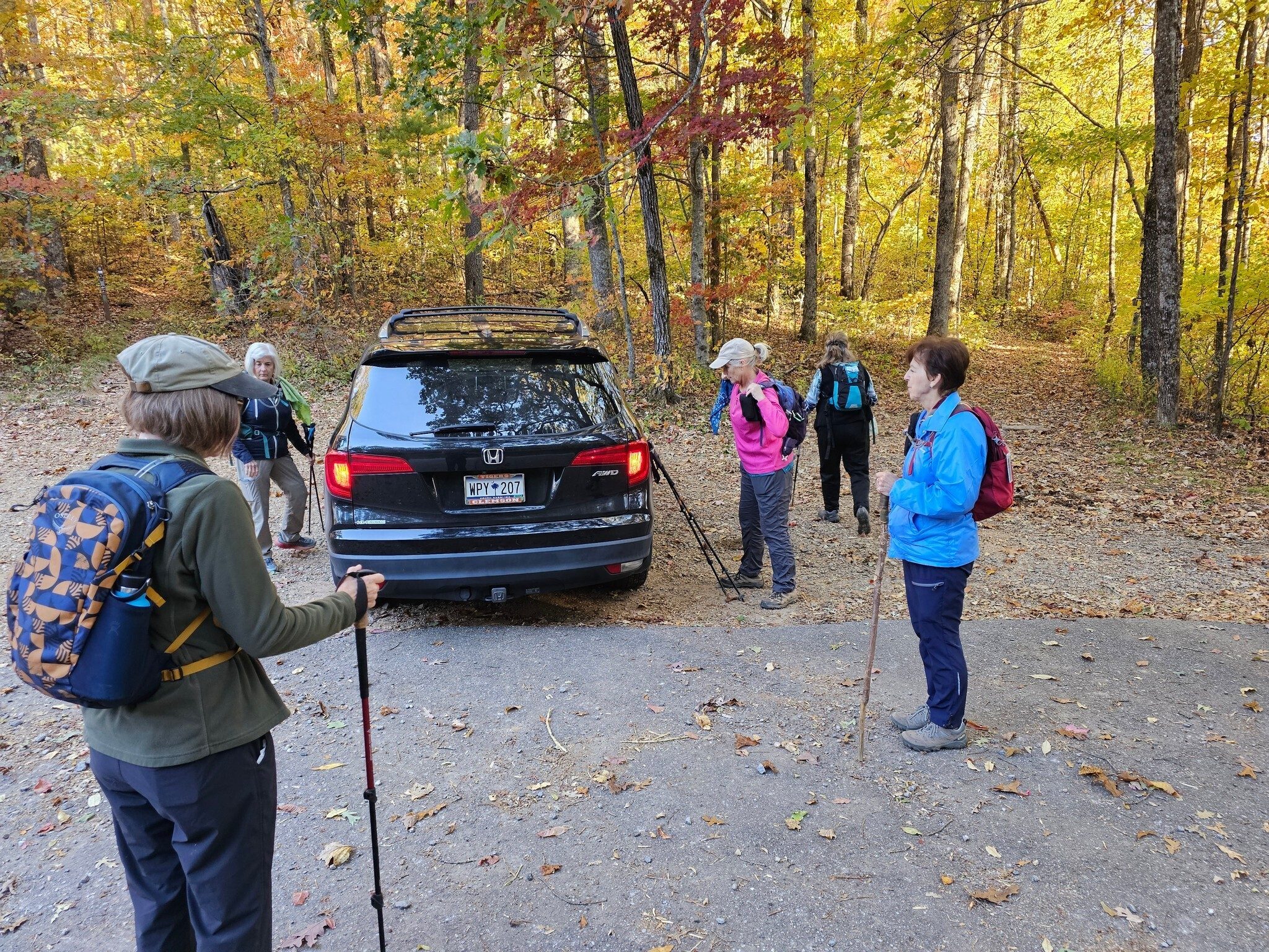 Starting from the Wolf Pen Gap trailhead.  Just six of us today.