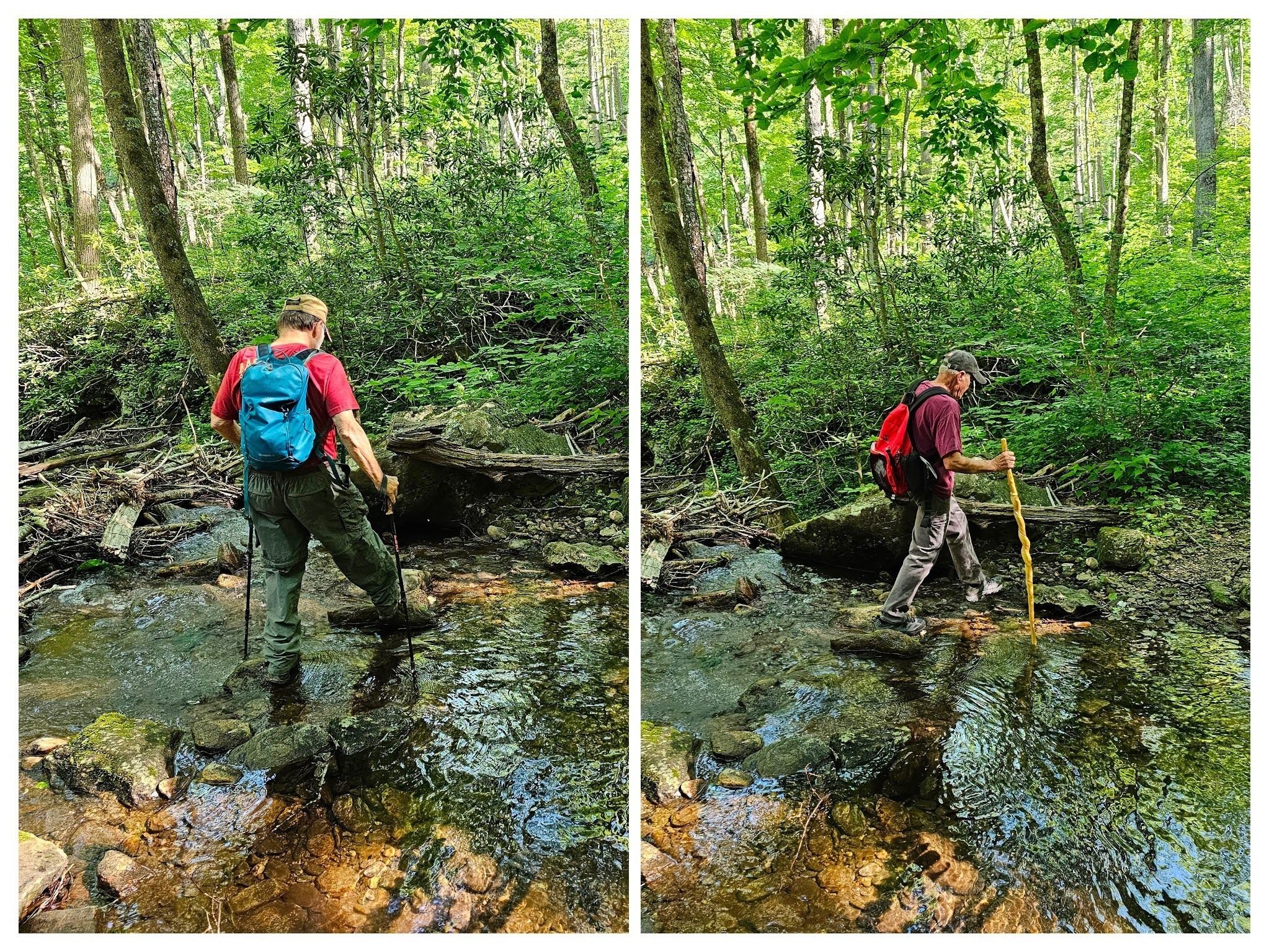 Jack Treadman and Ken Pardue at the second wet crossing at the branch at Bull Cove.