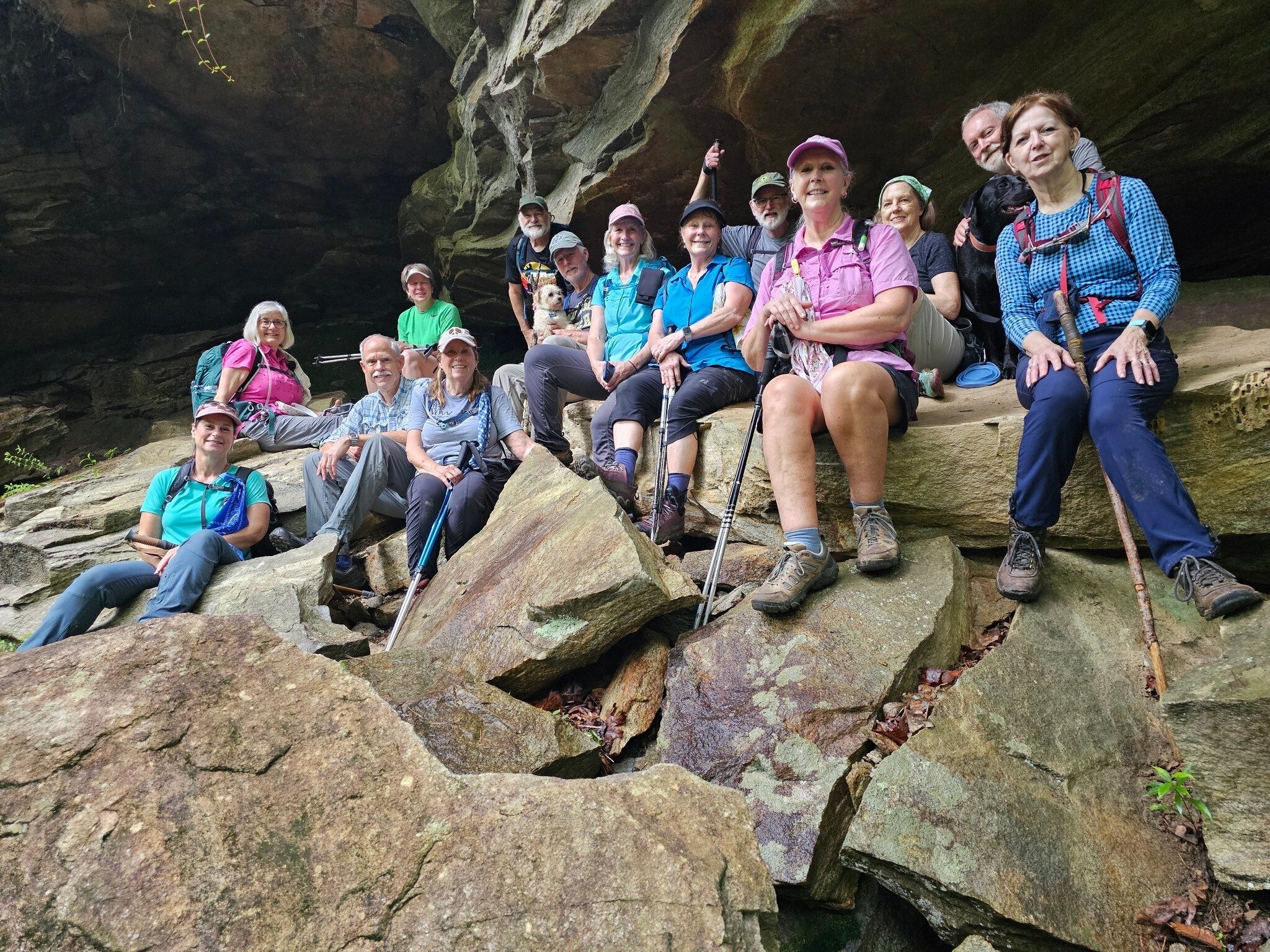 Today's Hikers (L-R): Shelia, Pam, Mike, Kim, Lynn, Jack, Ken with Cutie Pie, Linda, Renee, Rich, Mary, Jane, Matt with Toby & Jenny