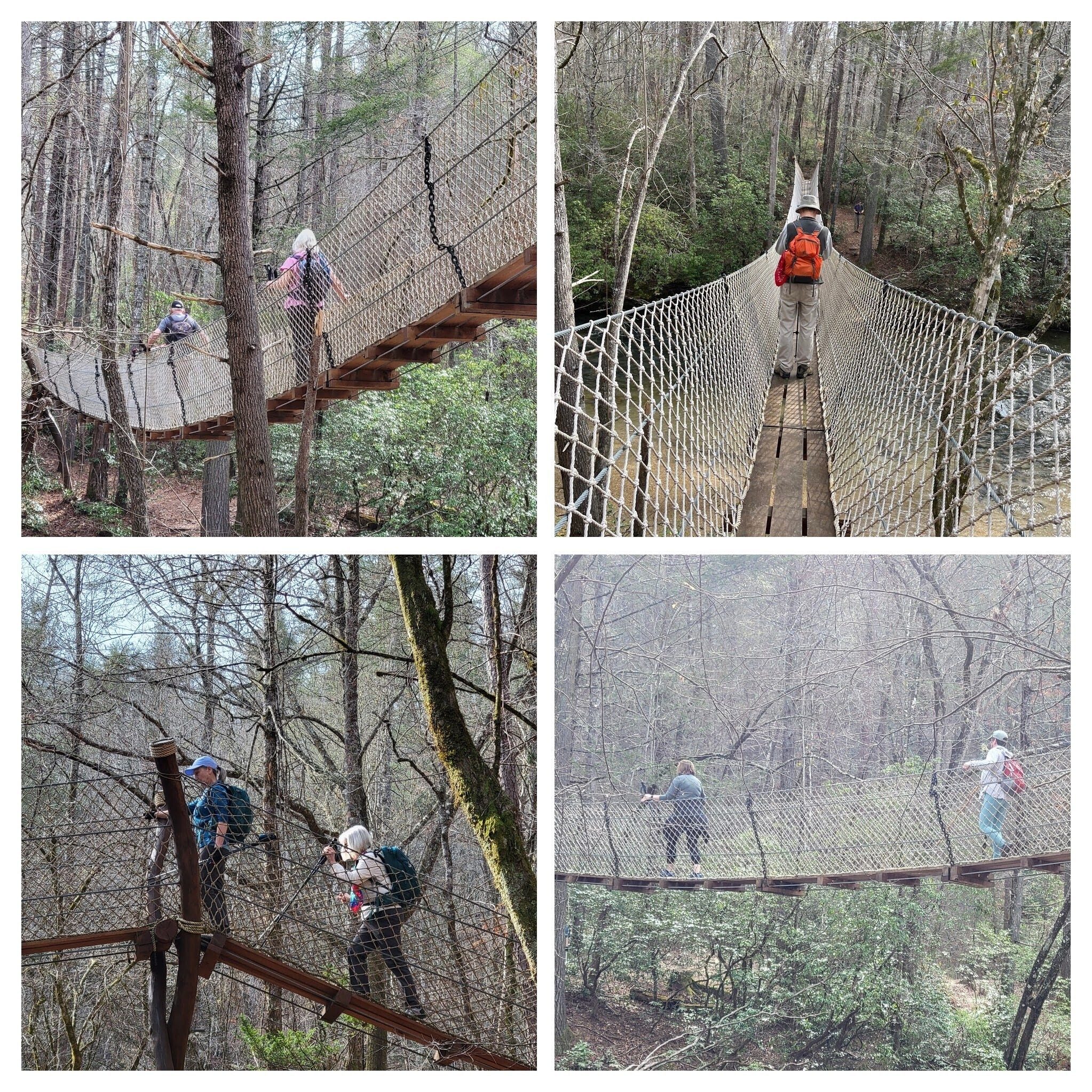 Crossing the first suspension bridge . . . just take it easy.
