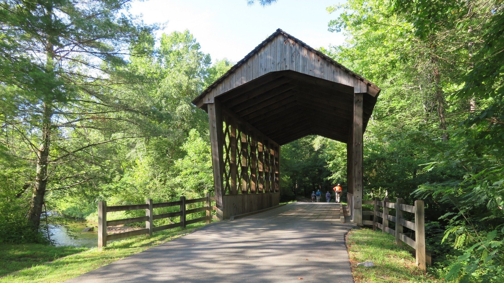 The beautiful covered bridge over Dukes Creek on Tsalaki Trail Road.