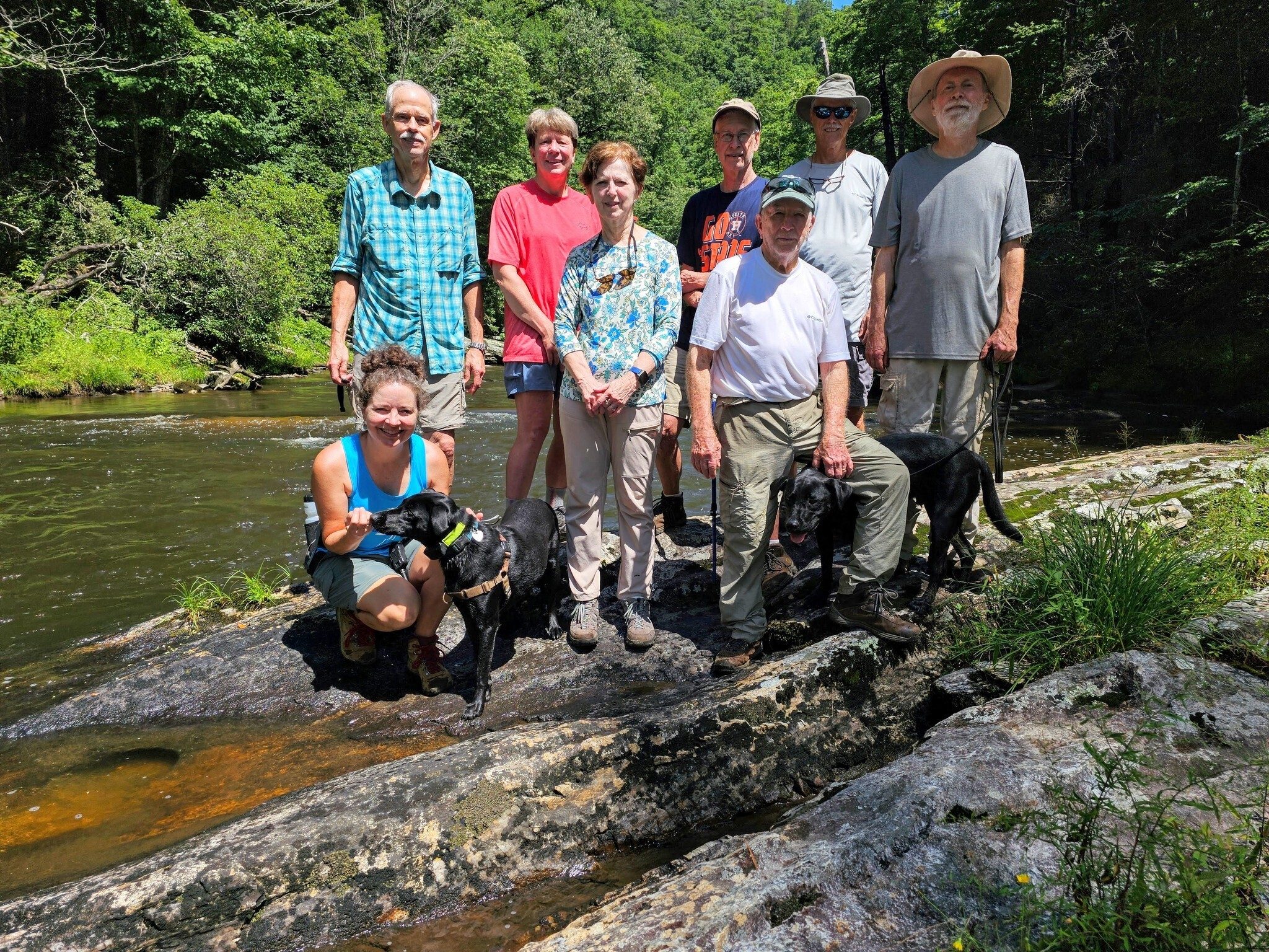 Today's hikers on the Chattooga River (L-R): Heather with Toby, Mike, Kim, Jenny, Edwin, Vic, Jim & Matt with Toby.