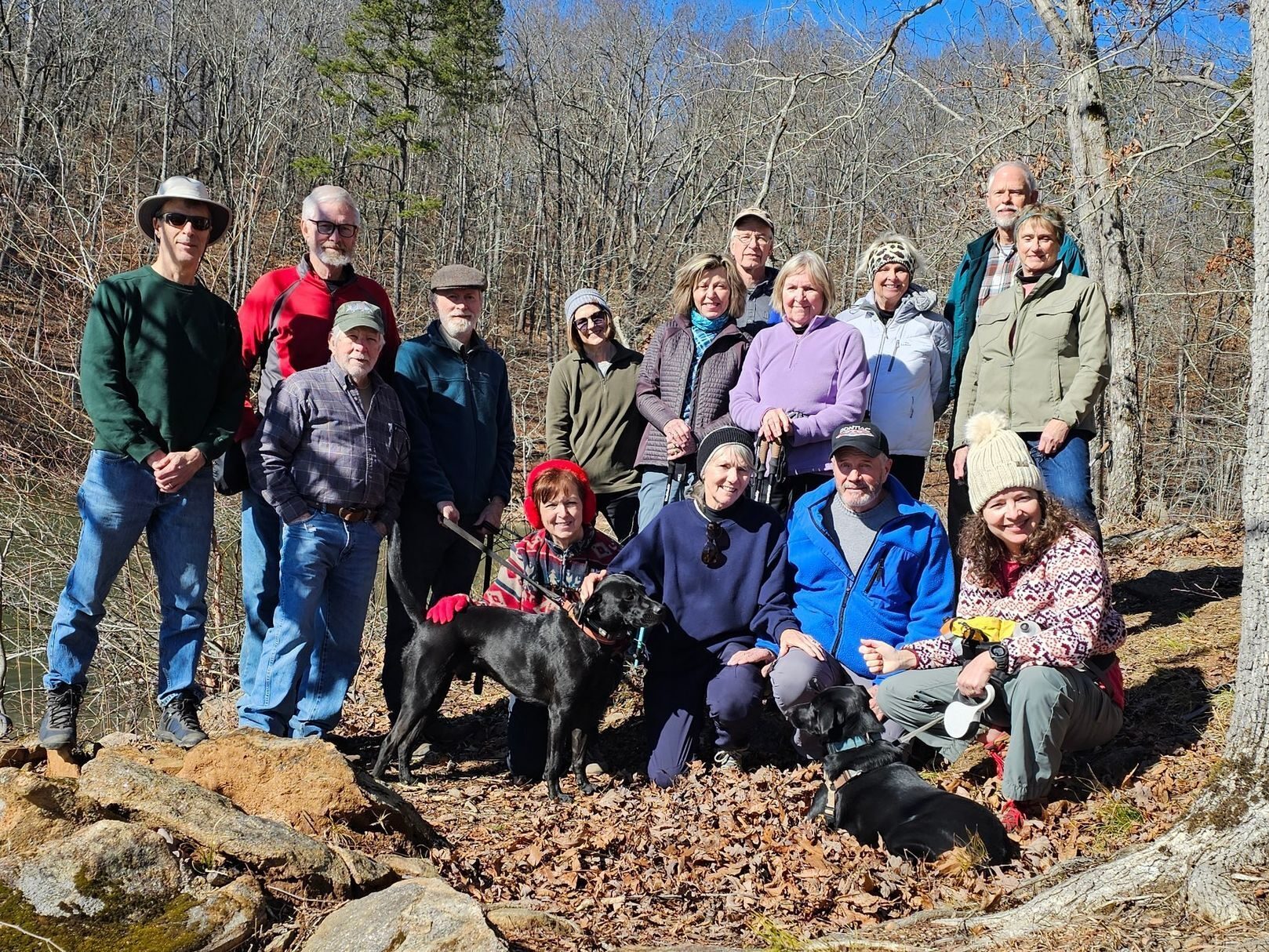 Today's Hikers (L-R) Back: Gerald, Dave, Vic, Matt & Toby, Jane, Allyson, Edwin, Angela, Sue, Mike & Mary Lu; Front: Jenny, Claudia, Ken & Heather with Toby
