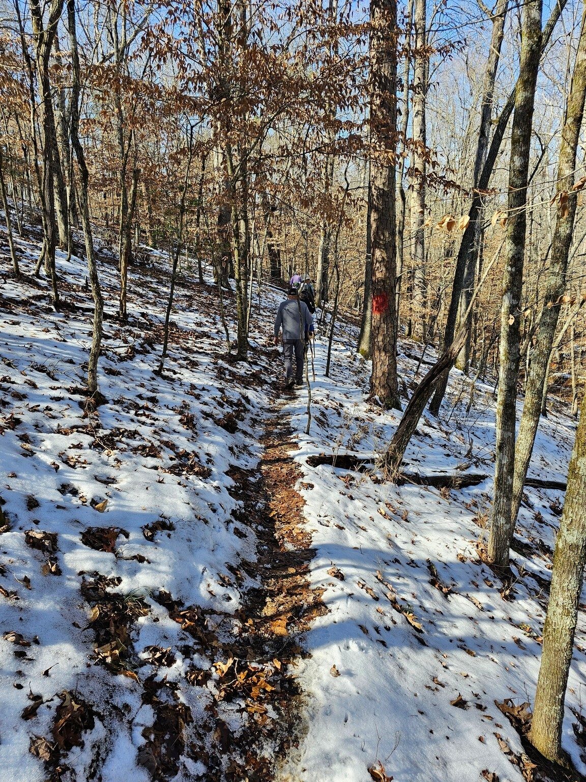 Careful steppingfor the icy trail in this section of the park.