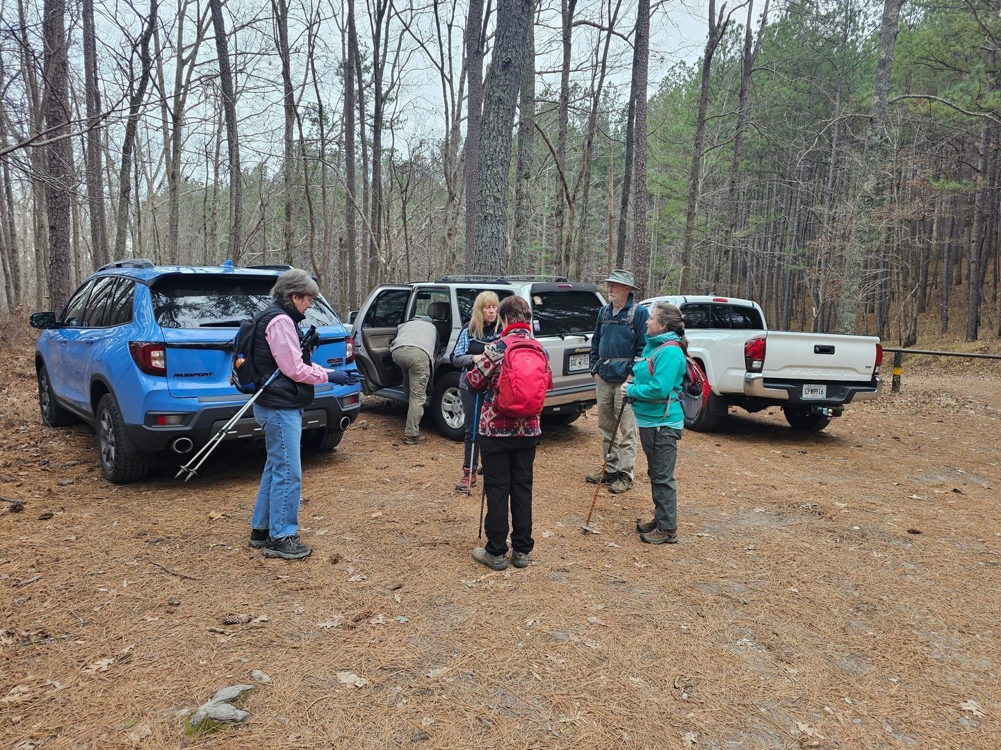 Getting ready at the trailhead beginning at Latham Cemetary Trail
