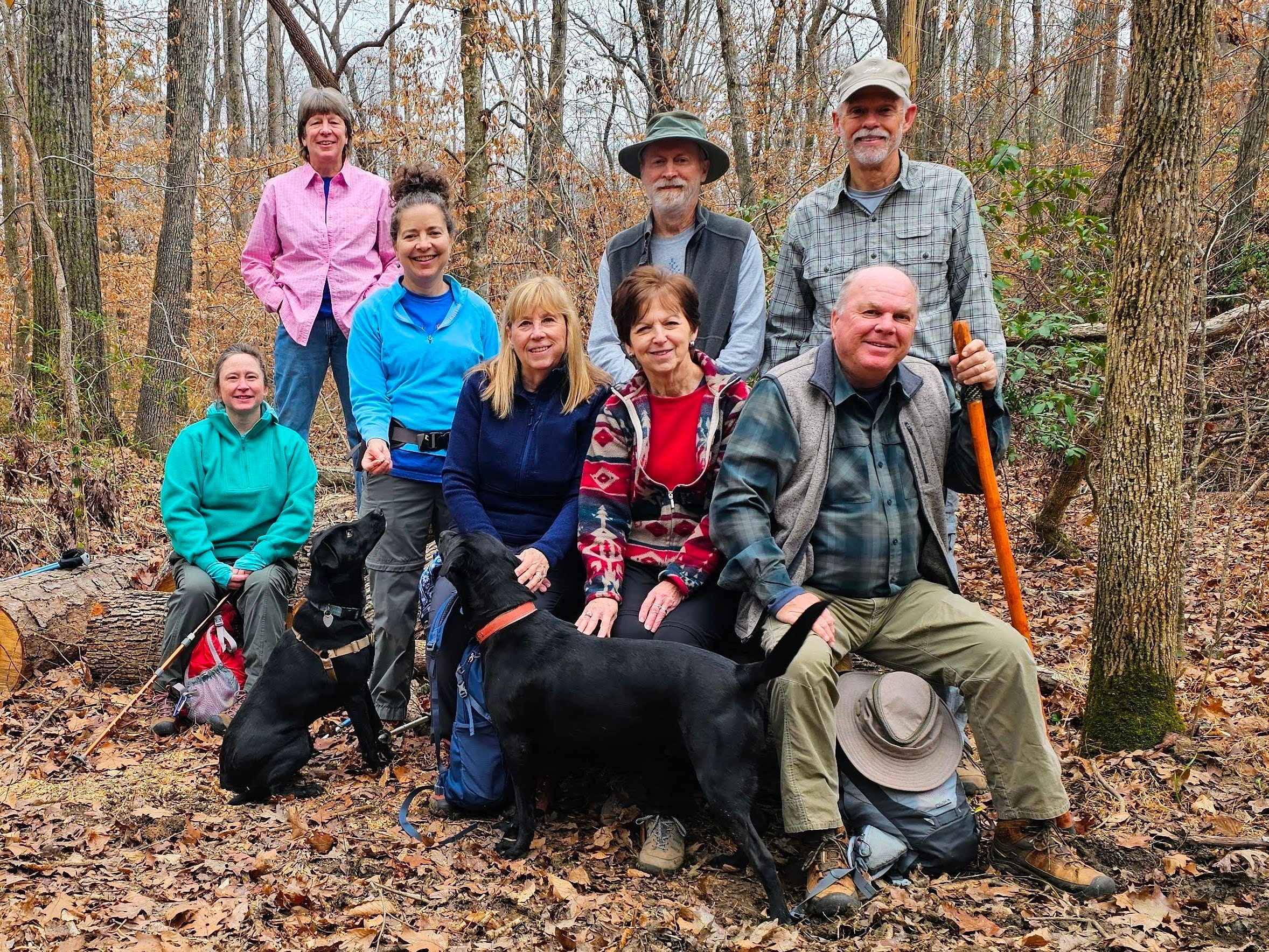 Still smiling today's hikers (L-R): Bobbie, Kim, Heather with Toby, Lynn with Toby, Jenny, Matt, Mike & John.