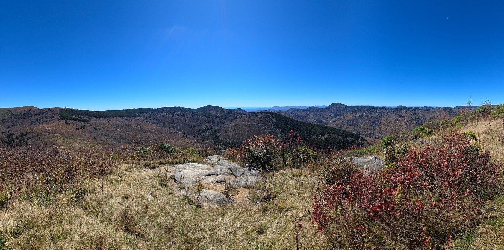 Jane took this panoramic photo to the southwest from Sam Knob.