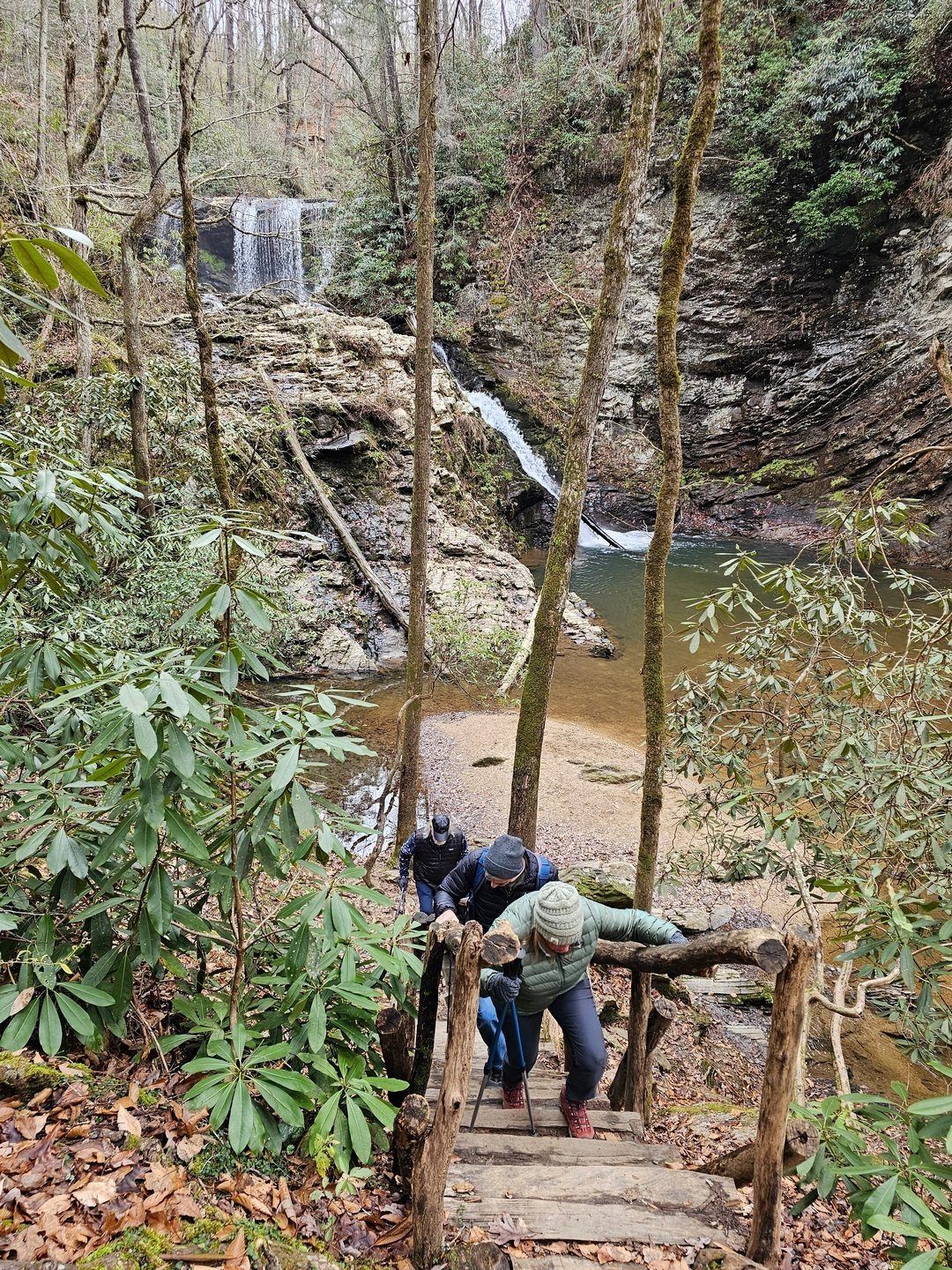 Of course, what goes down outbound in hiking usually requires going up on return, in this case some tall riser steps.