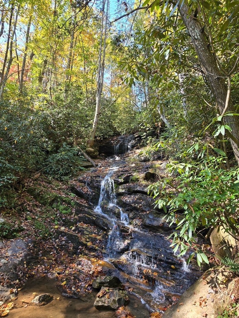 Becky Branch Falls, while only 20-feet tall and not having much flow, it's still worth a brief stop.  Photo by Jane Voss.