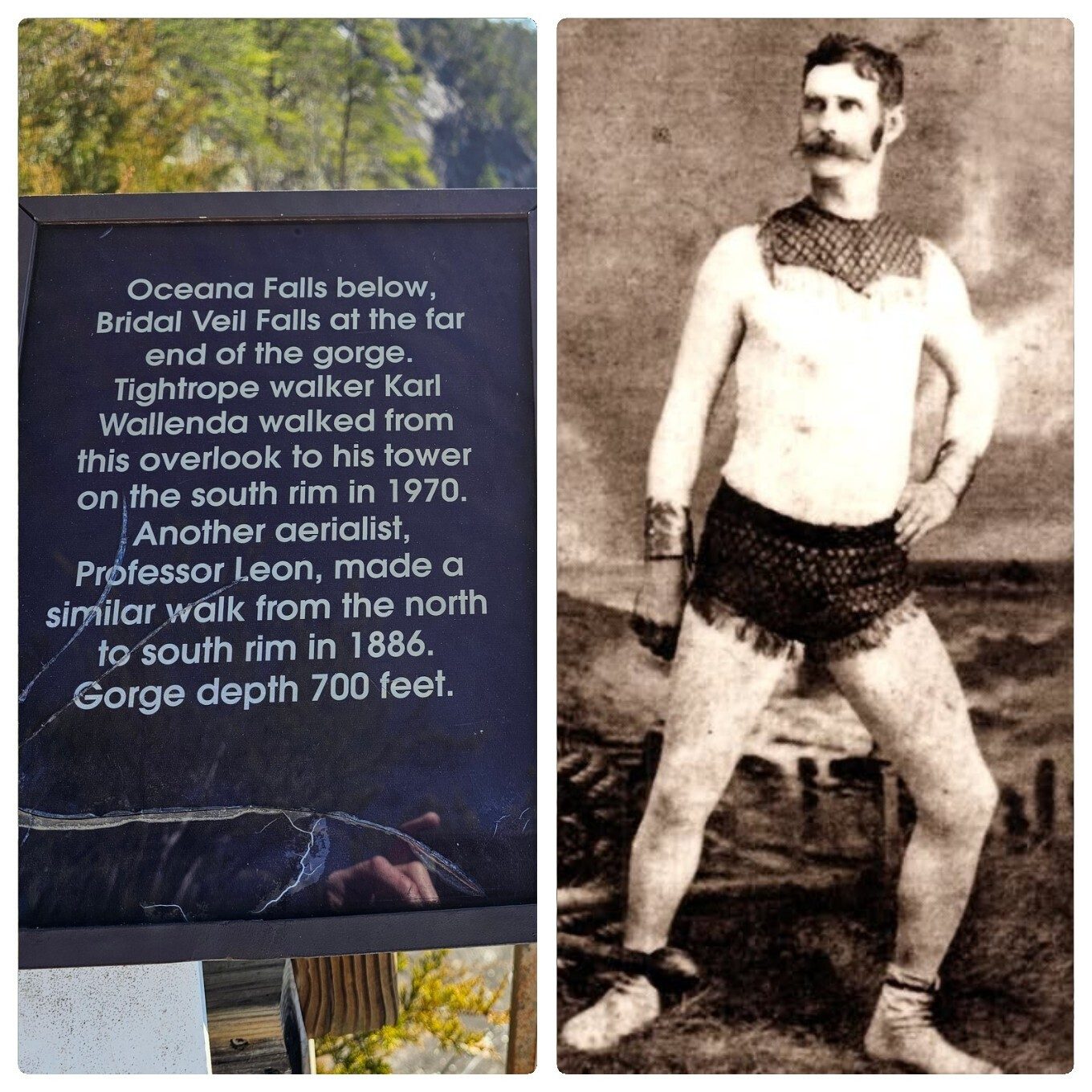 Most know of Karl Wallenda’s tightrope walk across Tallulah Gorge in 1970. But, J.A. St. John, aka Professor Leon, seems to have been the first to high-wire the gorge in 1886.