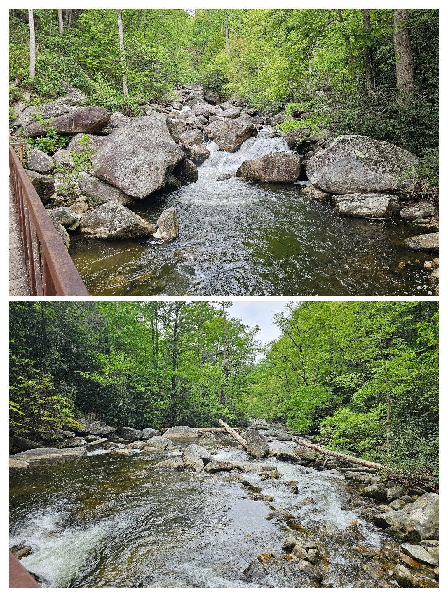 Views up and down the Whitewater River from the iron bridge.