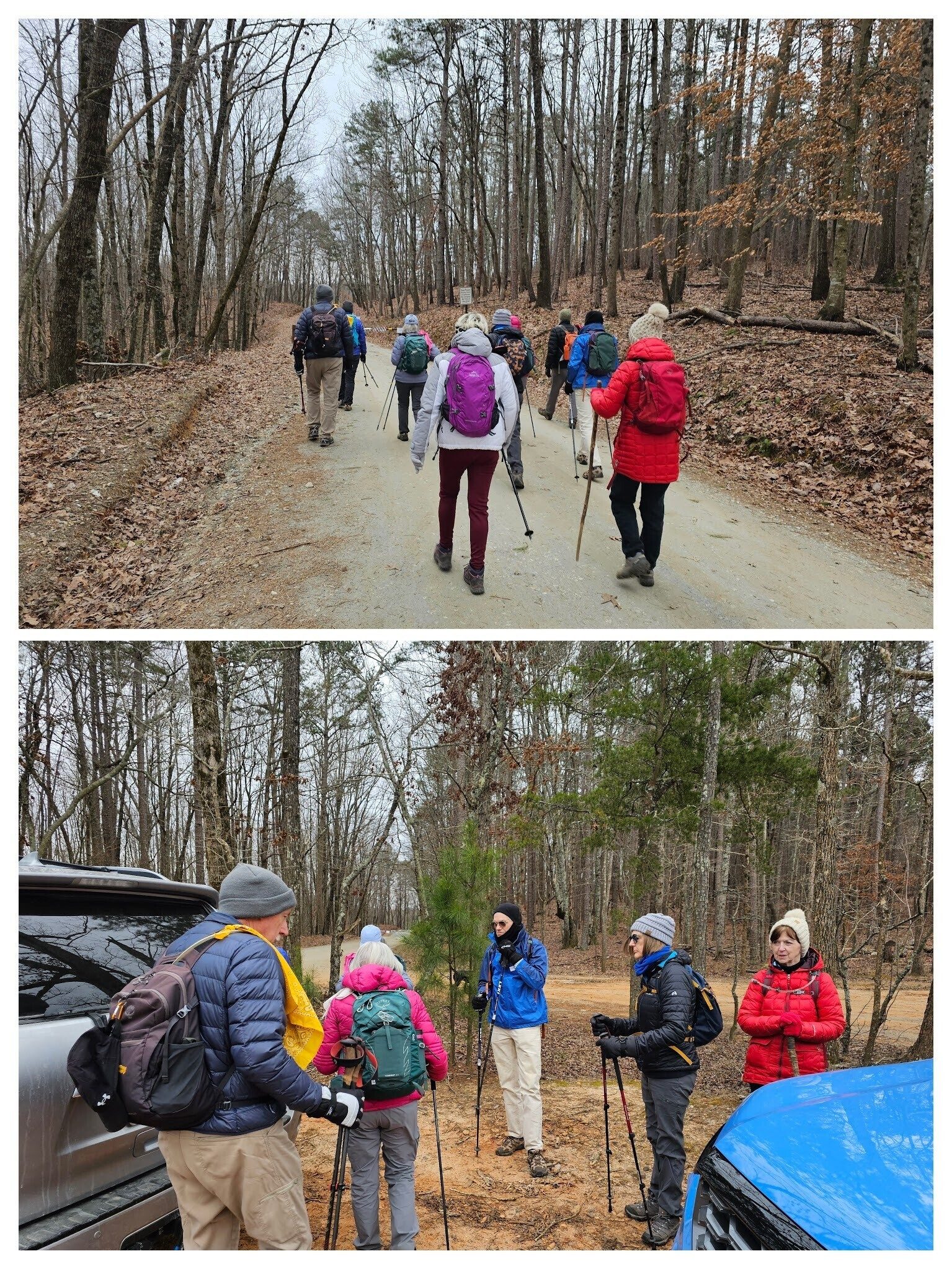 Getting started.  The gate was closed so we walked up Currahee Mtn. Rd. to the trailhead.