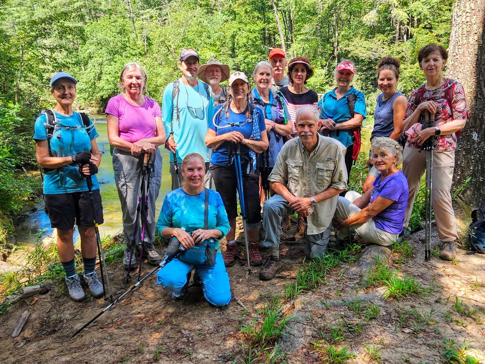 Today's hikers at Burrell's Ford (L-R) Back:Terre, Angela, Daren, Matt, Lynn, Betty, Don, Joan, Renée, Rene, Heather, Jenny; Front: Jane, Mike & Beth