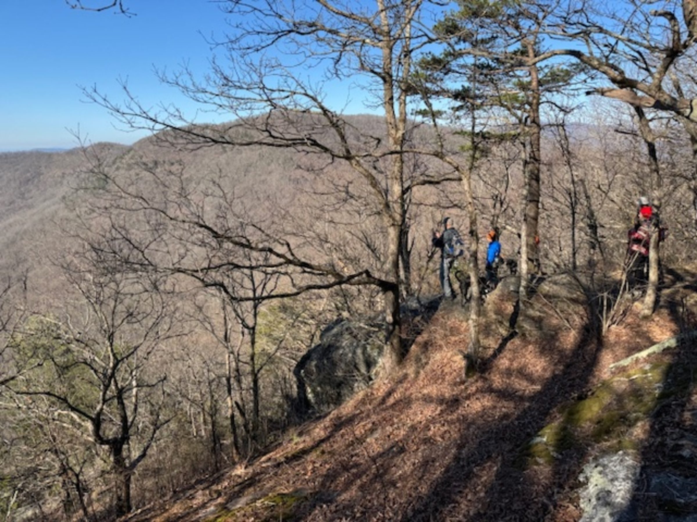 From a rock outcrop on the AT, checking out the draw along which the Logan Turnpike travels.  Photo by Gregg Nuessly.