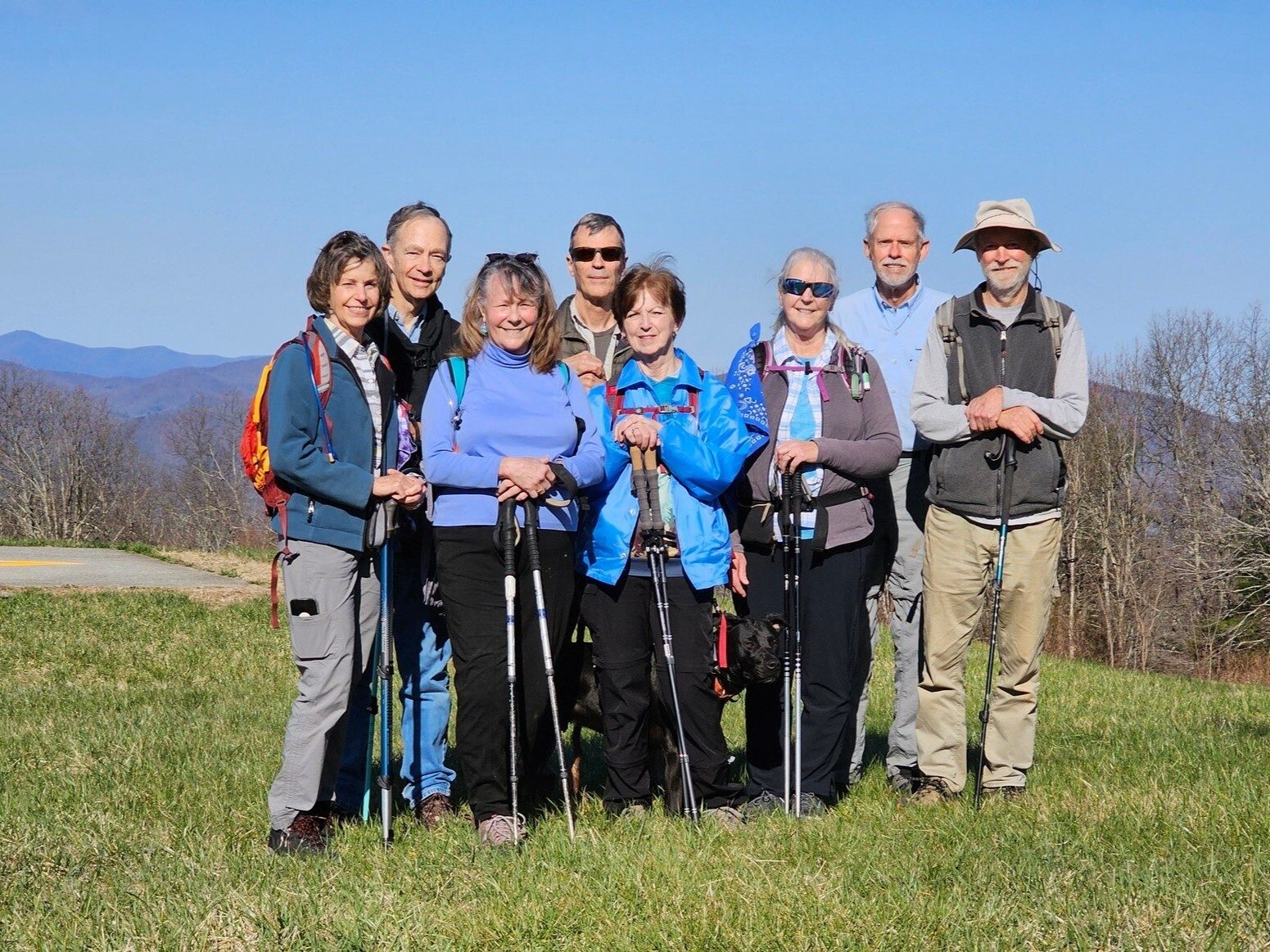 Today's Hikers (L-R): Beth, Charles, Renee, Gerald, Jenny, Betty, Mike  & Matt with Toby.