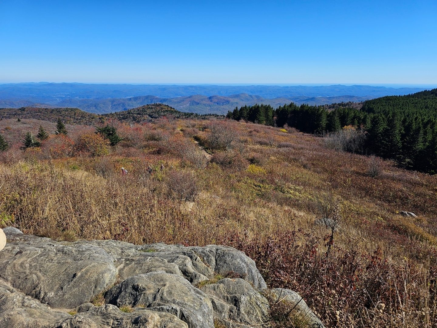 A final vista to the south as we head down the bedrock face of Black Balsam Knob.