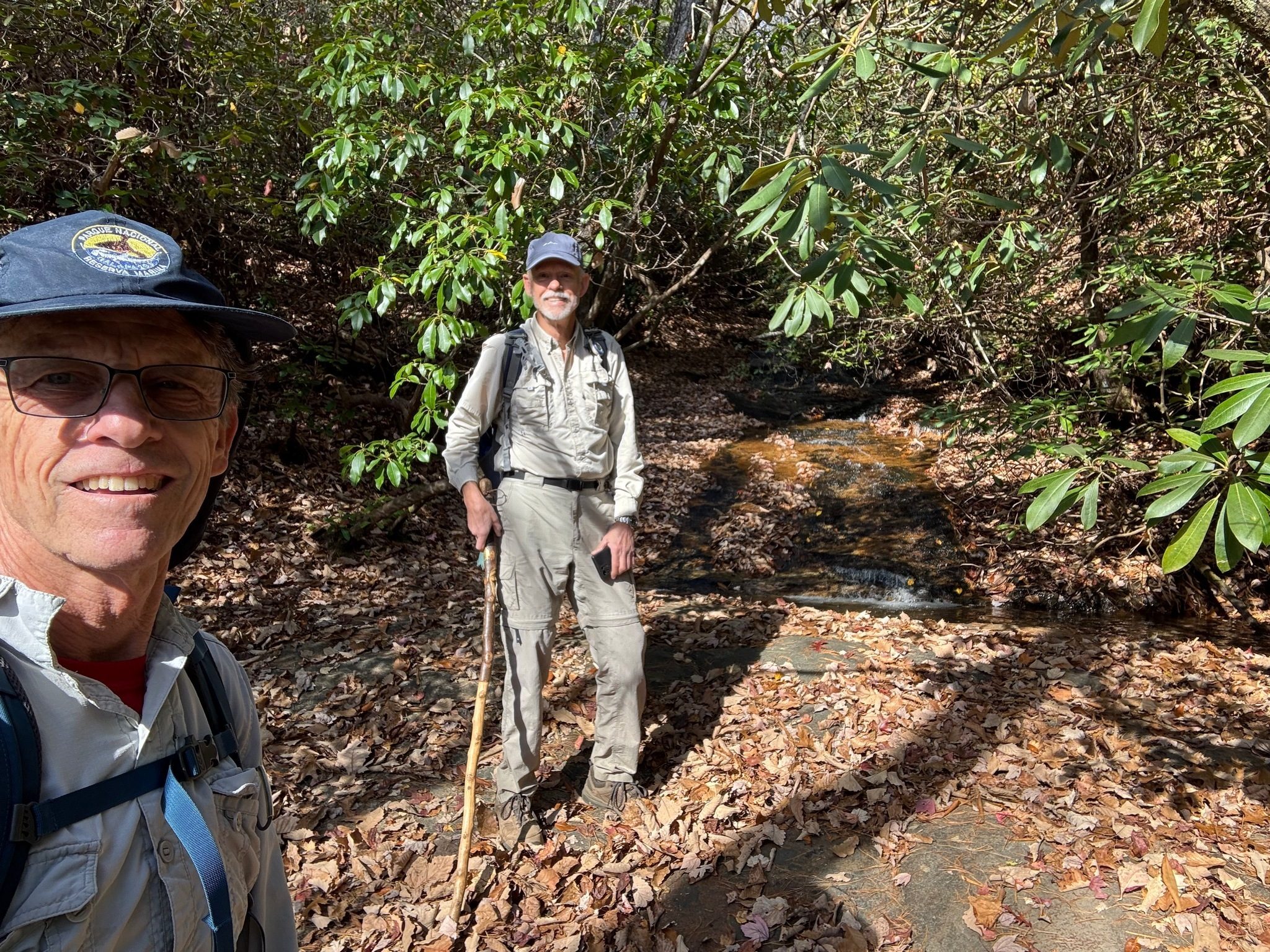 Gregg and Mike standing in the middle of Little Miuka Falls.