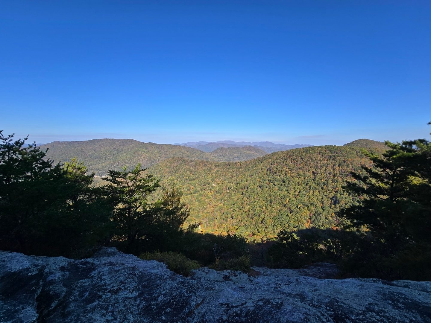 A clear view to the northwest from the Pinnacle Knob overlook.  Photo by Jane Voss.