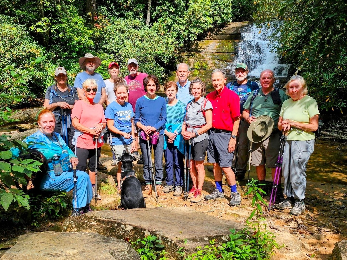 Today's Hikers (L-R): Jane V., Lynn, Bettye, Matt & Toby, Claudia, Heather & Toby, Ken, Joan, Jenny, Mike, Jane H., Charles, Jack, John & Angela.