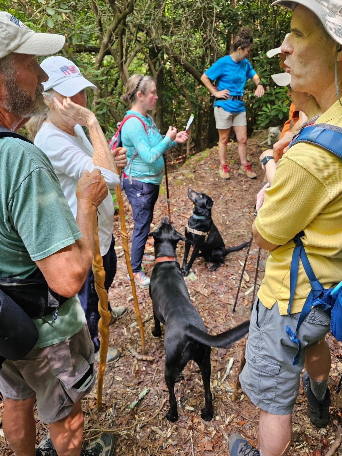 On a short stop, Bobbie's snacking has both "Toby's" attention.