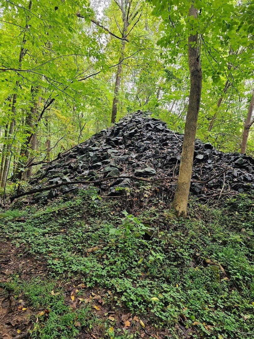 We are scratching our heads on how this large rock pile fits into the history of the Blue Ridge Railroad.