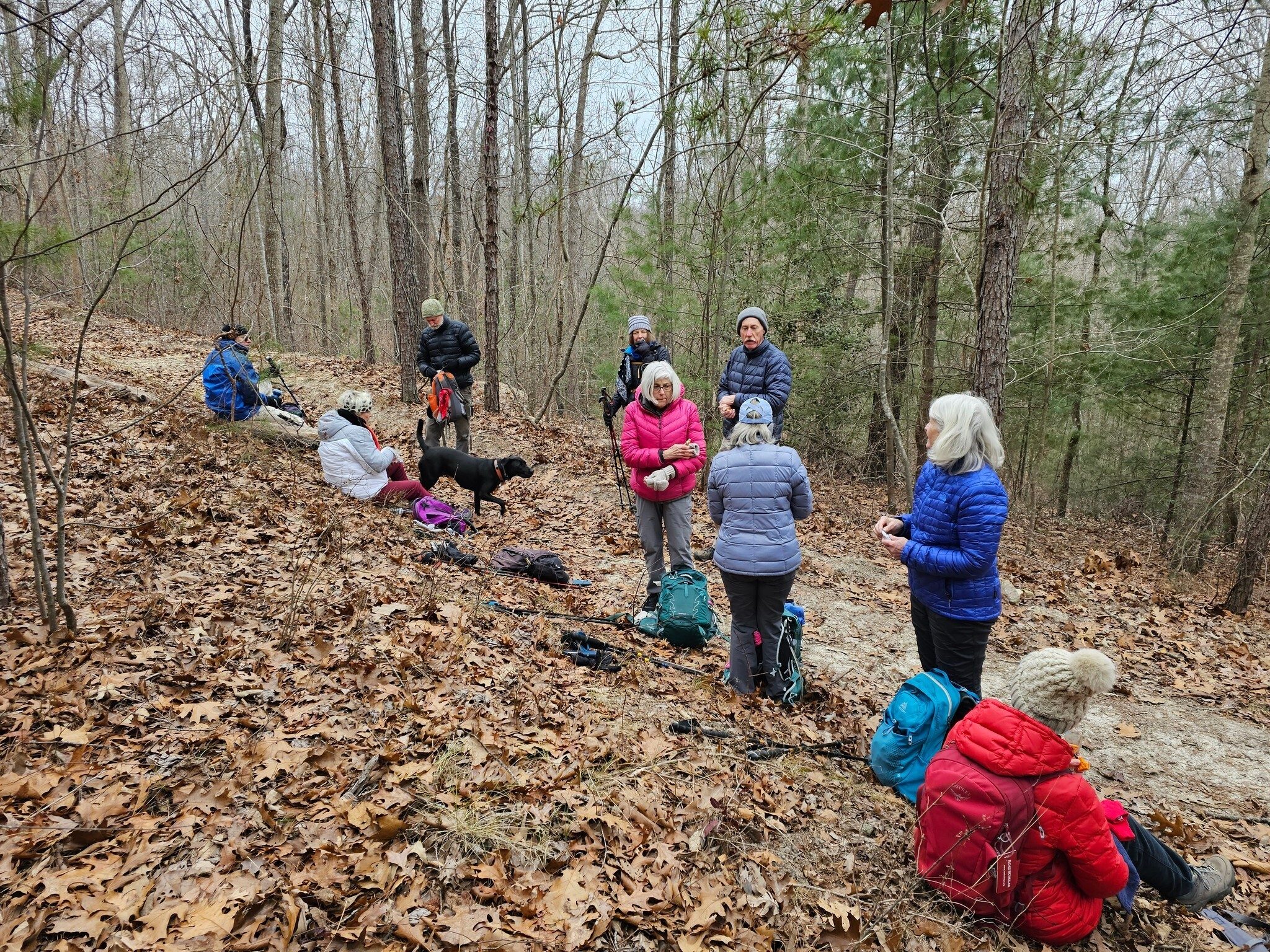 A short break at the top of the access trail to Roman's Den.