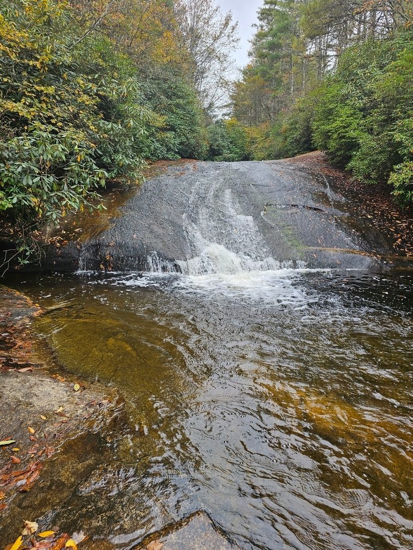 Heading back, we visit the third falls of the day, Granny Burrell Falls, 20-feet high flowing over ~100-feet of bedrock.