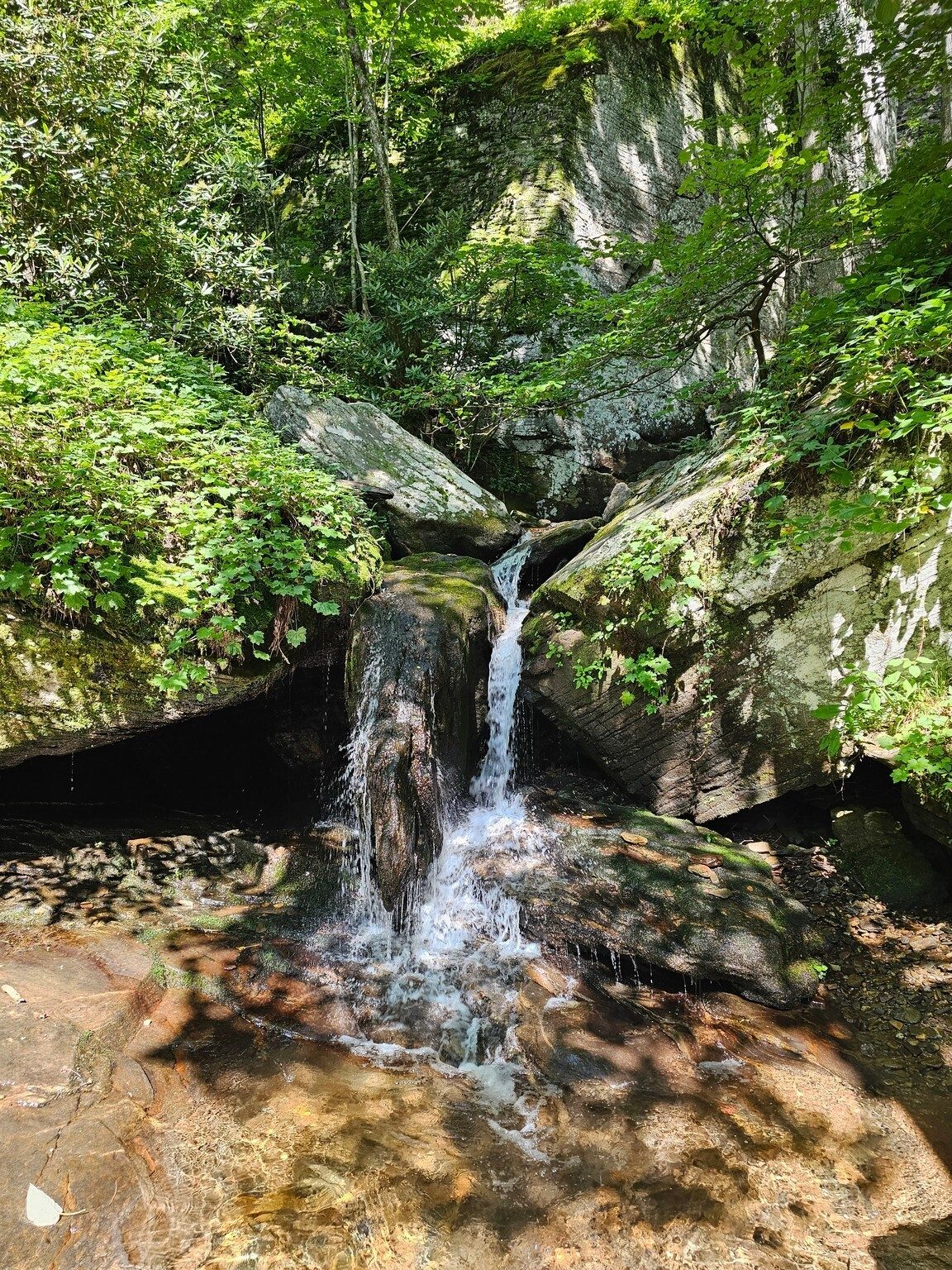 Just below the split in the rocks forming Raven Cliff.