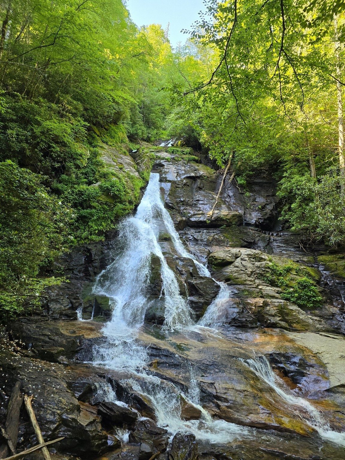 High Shoal Falls - 120 Feet consisting of two sliding cascades with only the lower cascade visible from the base. Photo by Jane Voss.